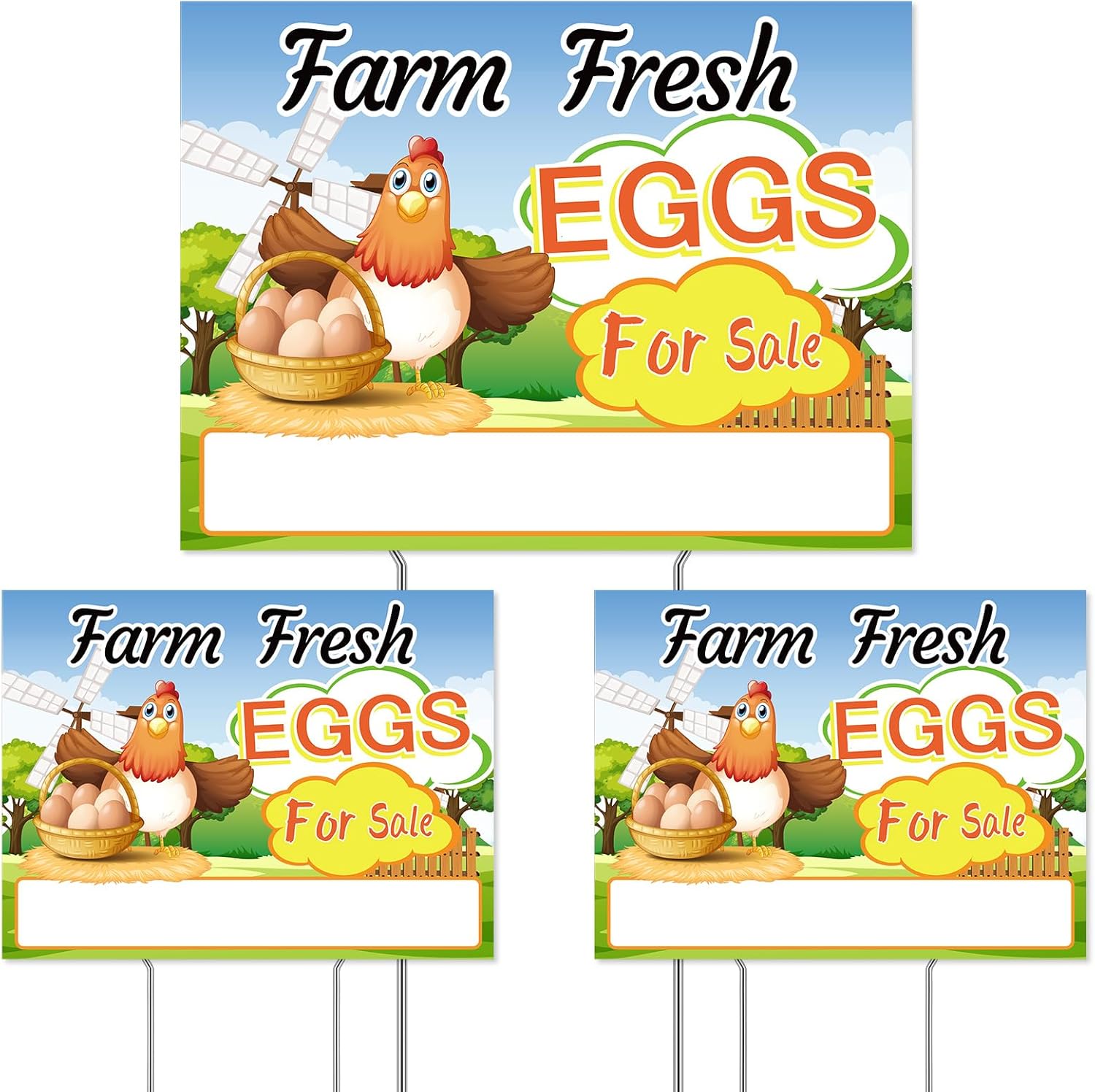 Hicarer 3 Pcs Farm Fresh Eggs for Sale Sign 12 x 16 Inch
