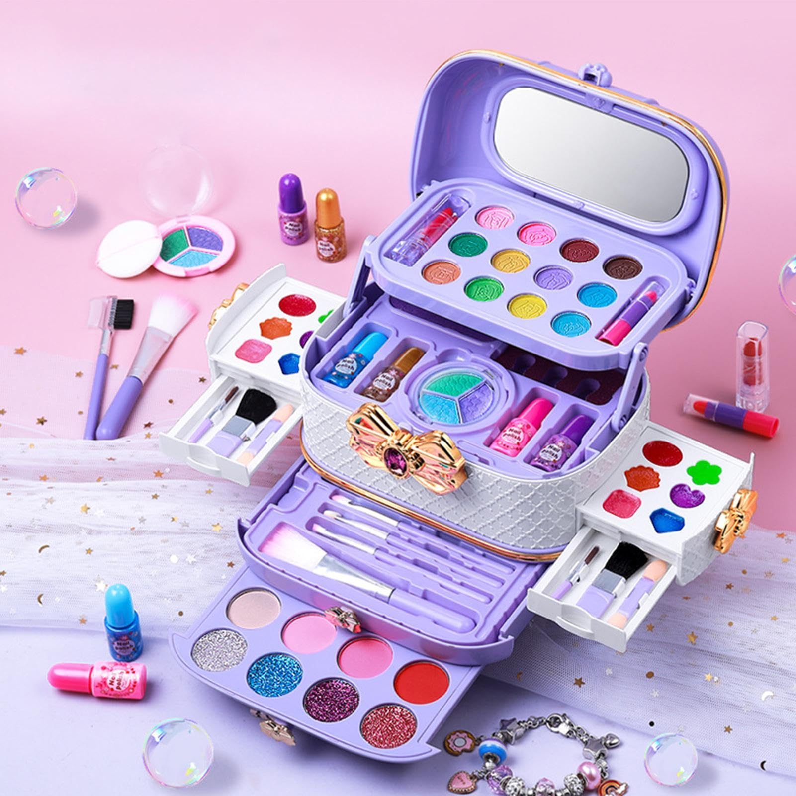 Set di trucchi per bambini, lavabile, atossico, 57 pezzi, set da per | cosmetici, da principessa, per feste di compleanno e giochi di ruolo