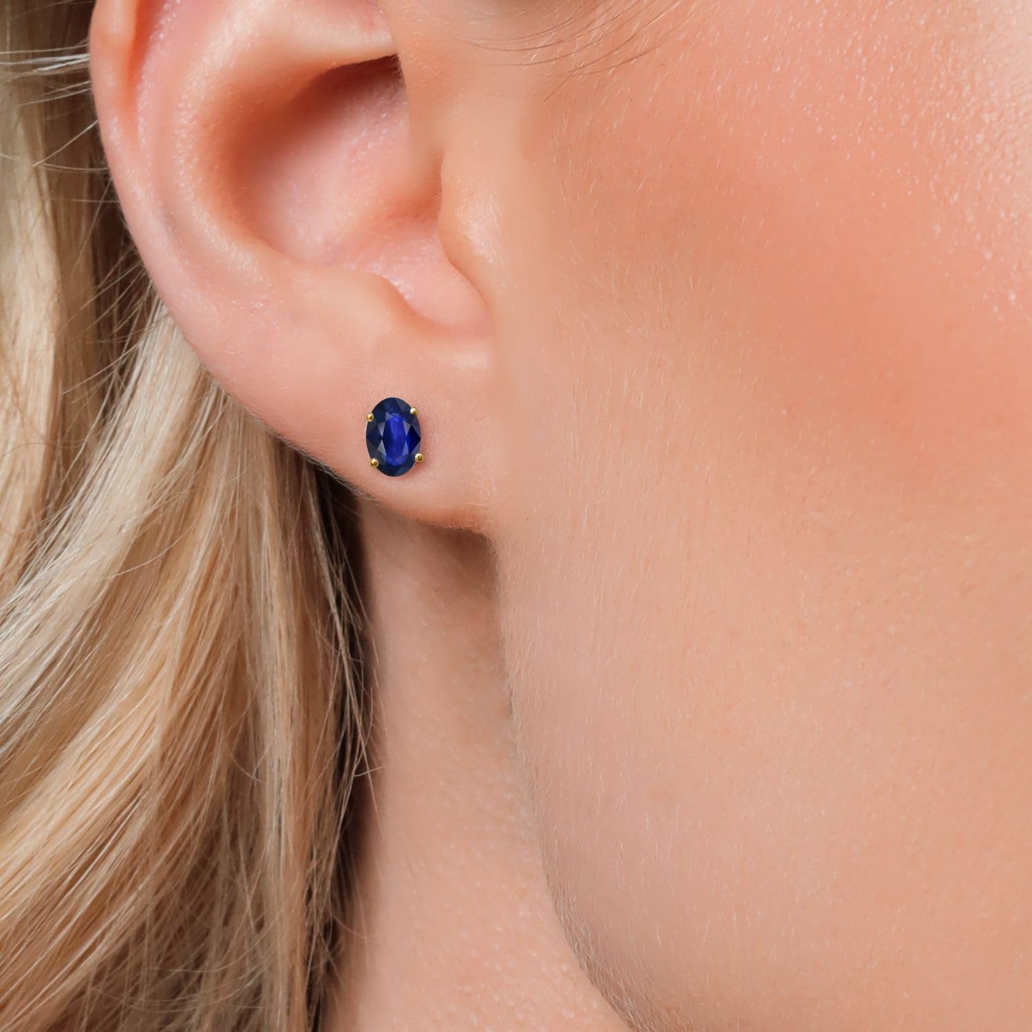 Gem Stone King 14K Yellow Gold Blue Sapphire Stud Basket Setting Earrings For Women Men (1.14 Cttw, Gemstone September Birthstone, Oval 7X5MM) - Image 3