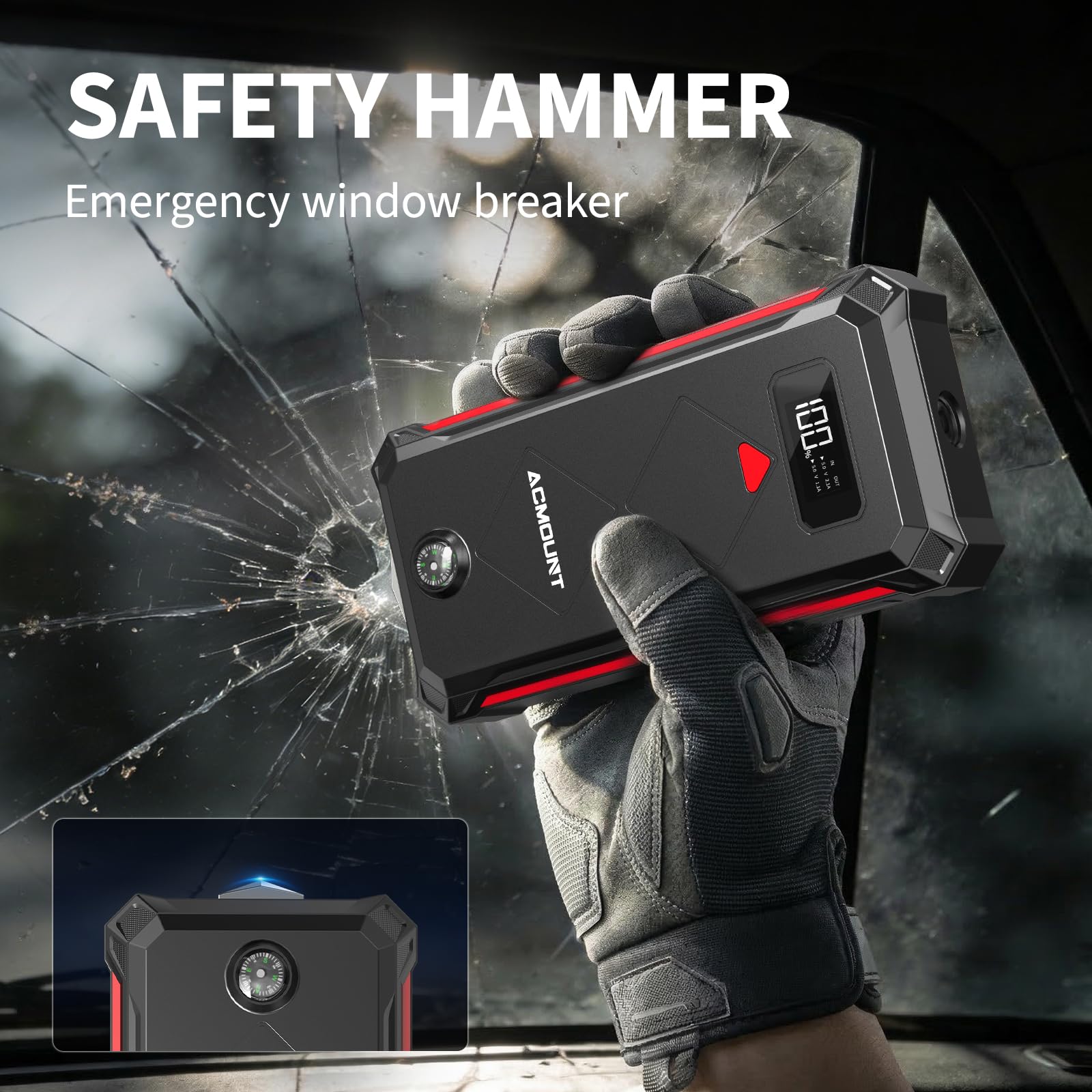 7000A Jump Starter Power Bank, 23800mAh Rozrusznik Samochodowy, Przenośny Wzmacniacz Baterii 12 V(Do 12L Benzyna/10L Diesel) Booster Baterii z Latarką LED, Kablami Rozruchowymi, USB i Kompasem