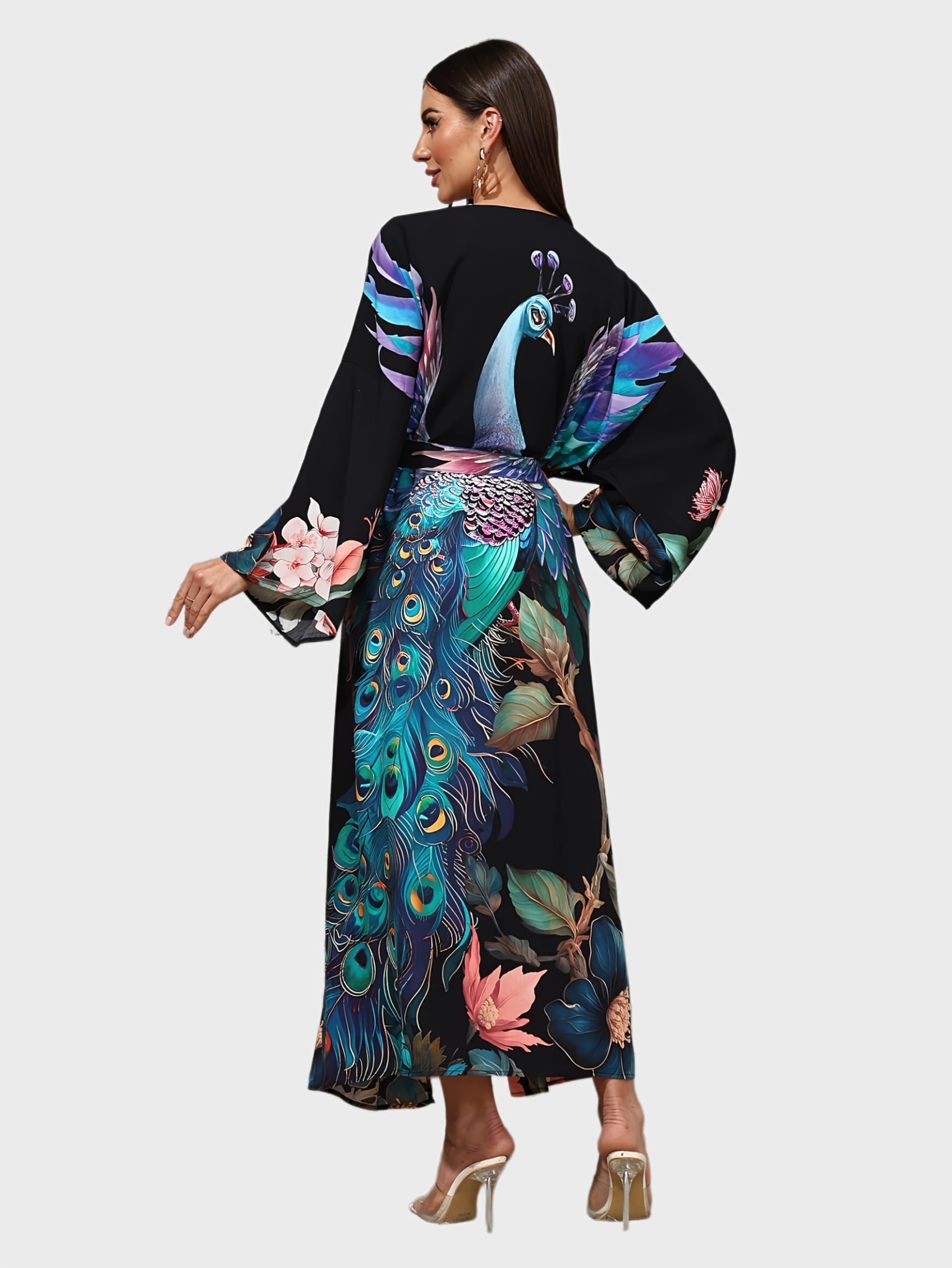 Traje de baño para mujer, batas largas de kimono, estampado de flores, bohemio, playa, verano, vacaciones, pareo
