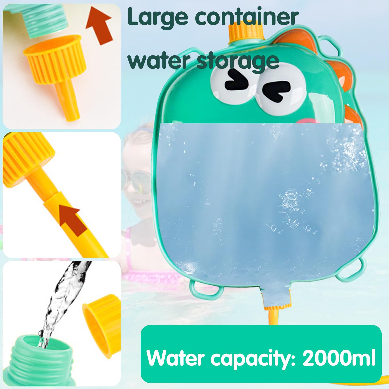 Pistola De Agua Con Mochila Para Niños - Capacidad 2000CC, Alcance 8m, Diseño Unicornio O Dinosaurio, Ideal Para Verano