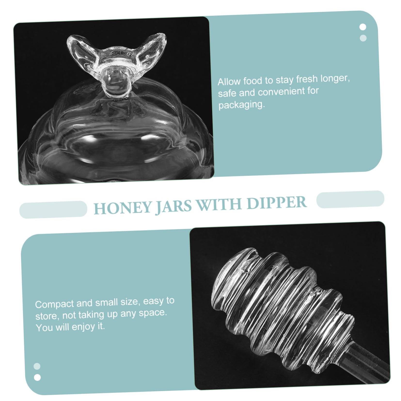BRIGHTFUFU 1 Set Honey Dipper Stick and Jar Set Transparent Glass Honey Pot with Airtight Lid for Storing Jam and Seasonings Home Kitchen