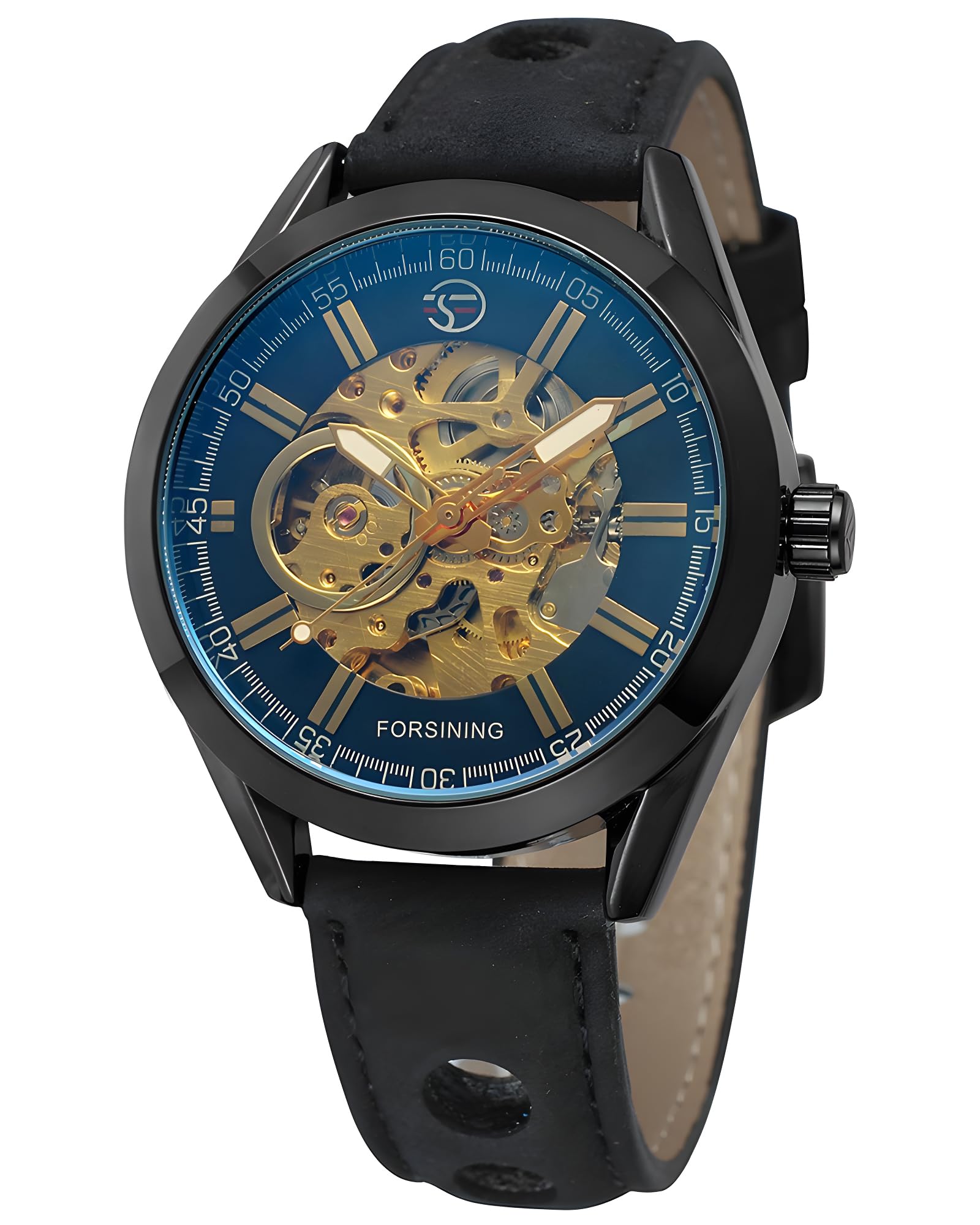 Mens Wrist Watches, Steampunk Automatic Watch, Vintage Bronze Skeleton Self-Wind Watches Leather -CH19B