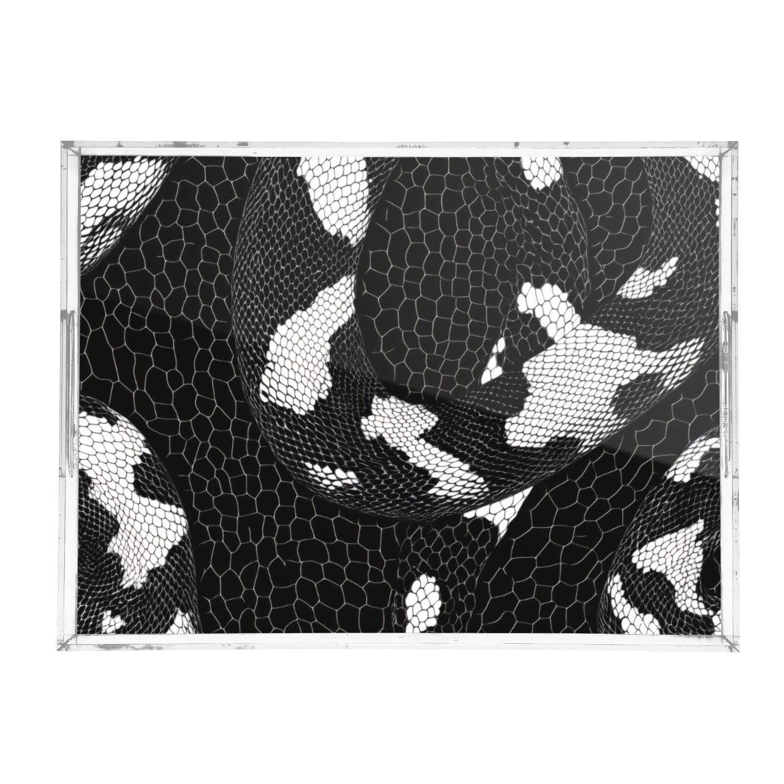 WELLDAY Snake Skin Pattern Serving Tray, Clear Acrylic Decorative Tray - Sturdy Huge Capacity Serving Platters for Kitchen Countertop, Vanity Table 12