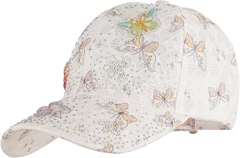 LABANCA Womens Butterfly Rhinestone Baseball Cap Adjustable Bling Sun Hat for Women Fashion Hip Hop Hat with Studded Design