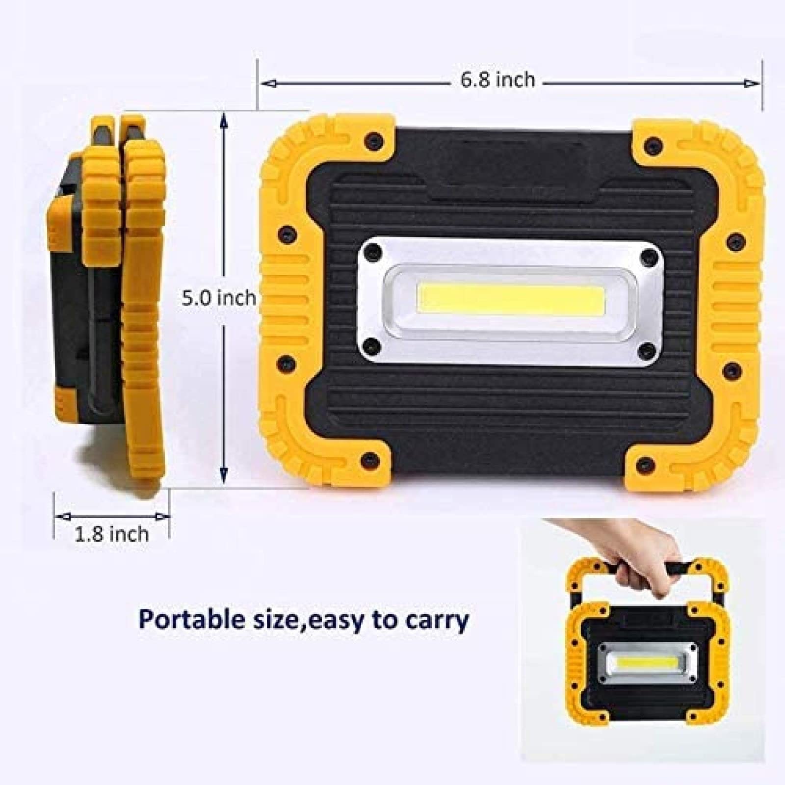 Luz de trabajo LED portátil de 30W 800LM, luces de inundación con baterías de iones de litio recargables incorporadas USB, 3 modos de brillo, IP55 impermeable al aire libre para acampar, ca