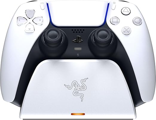 Razer Quick Charging Stand for PlayStation 5: Quick Charge - Curved Cradle Design - Matches PS5 DualSense Wireless Controller - One-Handed Navigation - USB Powered - White (Controller Sold Separately)