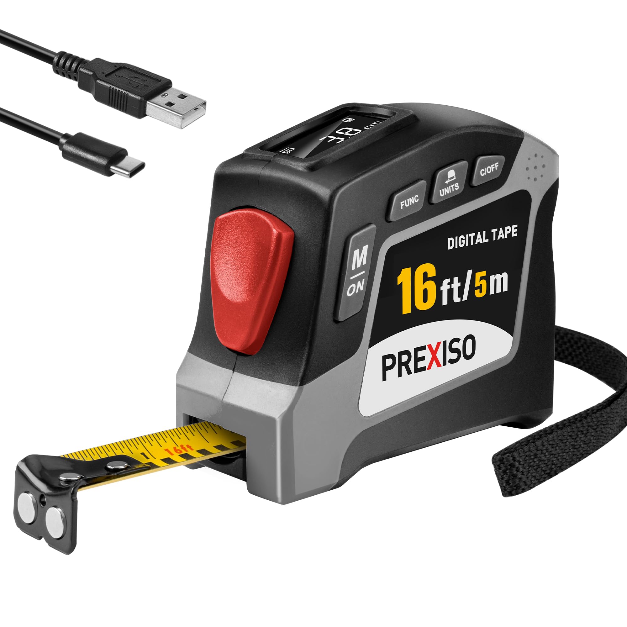 Prexiso 2-in-1 Digital Tape Measure - 16ft -10