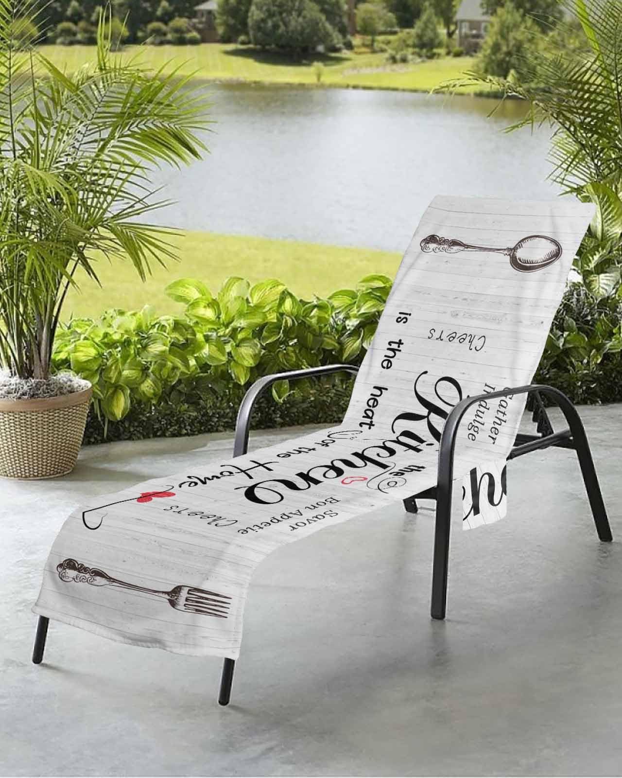 Kitchen Family Quotations Beach Chair Towel Covers for Chaise Lounge with Side Pocket, Soft Plush Pool Towels Cover for Patio Sunbathing Outdoor 29''x85'' Modern Farmhouse Gray