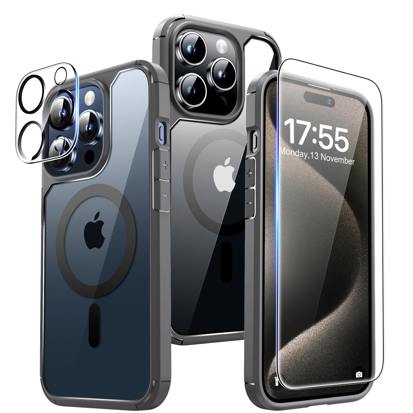 TAURI 5 in 1 Magnetic Titanium Case for iPhone 15 Pro Max [Military Grade Drop Protection] with 2X Screen Protector +2X Camera Lens Protector, Slim Fit Designed for iPhone 15 ProMax Mag-Safe Case