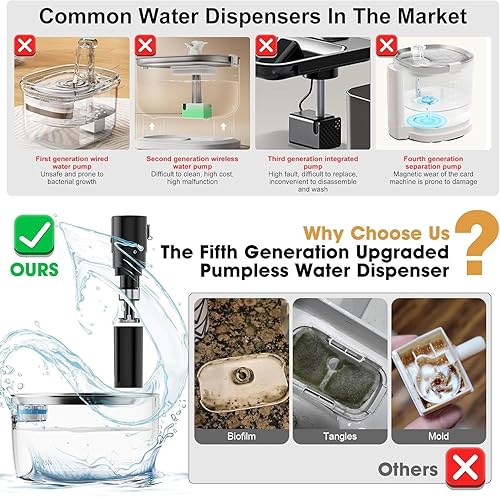 Miniatura 5 de Fuente de agua inalámbrica para gatos de acero inoxidable, fuente de agua para mascotas de 108 oz3.2 L, funciona con pilas con 2 modos, dispensador