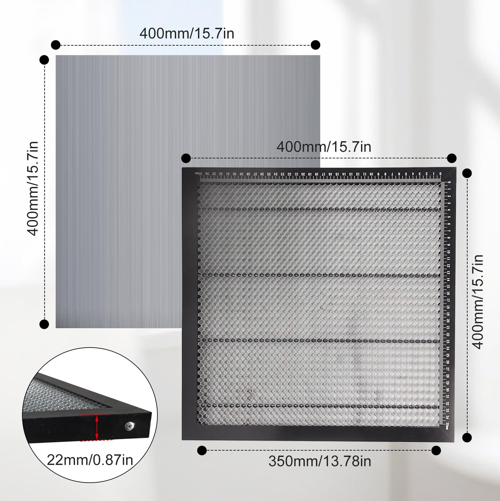 Honeycomb Table en nid d'abeille pour machine à graver laser, plan de travail en nid d'abeille 40 x 40 cm, composite fer-aluminium, stable et inoxydable, avec plaque en aluminium, compatible avec la