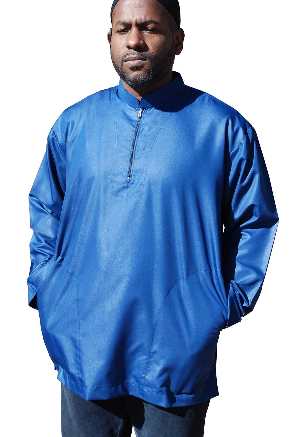 Mumtaz Camisa masculina cinza escuro de manga comprida com zíper