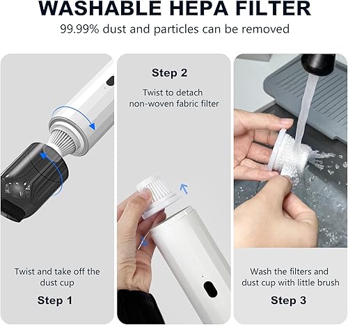Miniatura 7 de KENNEDICH Aspiradora portátil de mano con 20000 PA de alta potencia, aspiradora compacta 4 en 1 para limpieza de automóvilhogar, mini aspiradora