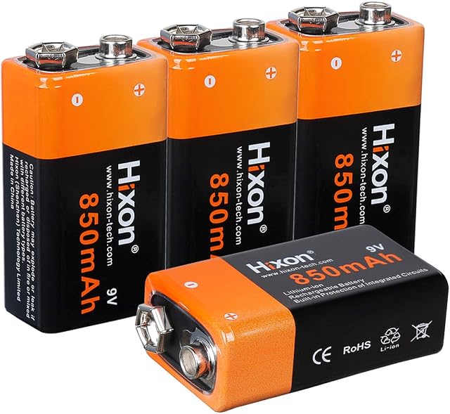 9V Batteries Rechargeable,High Capacity 850mAh Li-ion 6F22 PP3 9 Volt Battery(4 Pack) for Smoke Detector, Multimeter,Toy(Charger NOT Included)