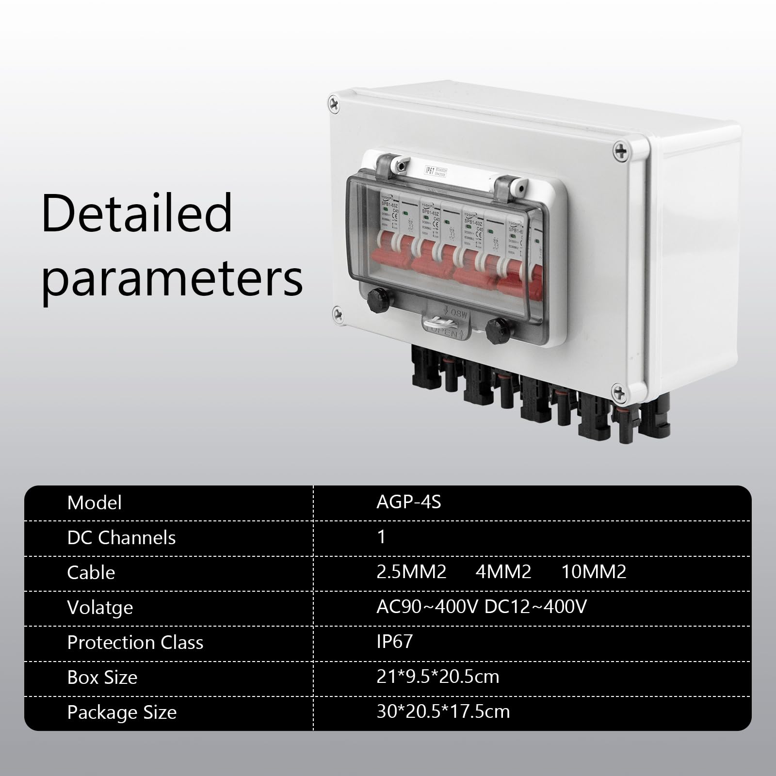 Überspannungsschutz PV, DC Trennschalter Pv Anlage DC12v-DC400v 4-String, 2P 30A Wasserdichte Solar-Combiner-Box Zur Wandmontage, Ip67 Wasserdichter Lasttrennschalter FüR Solar-PV-System