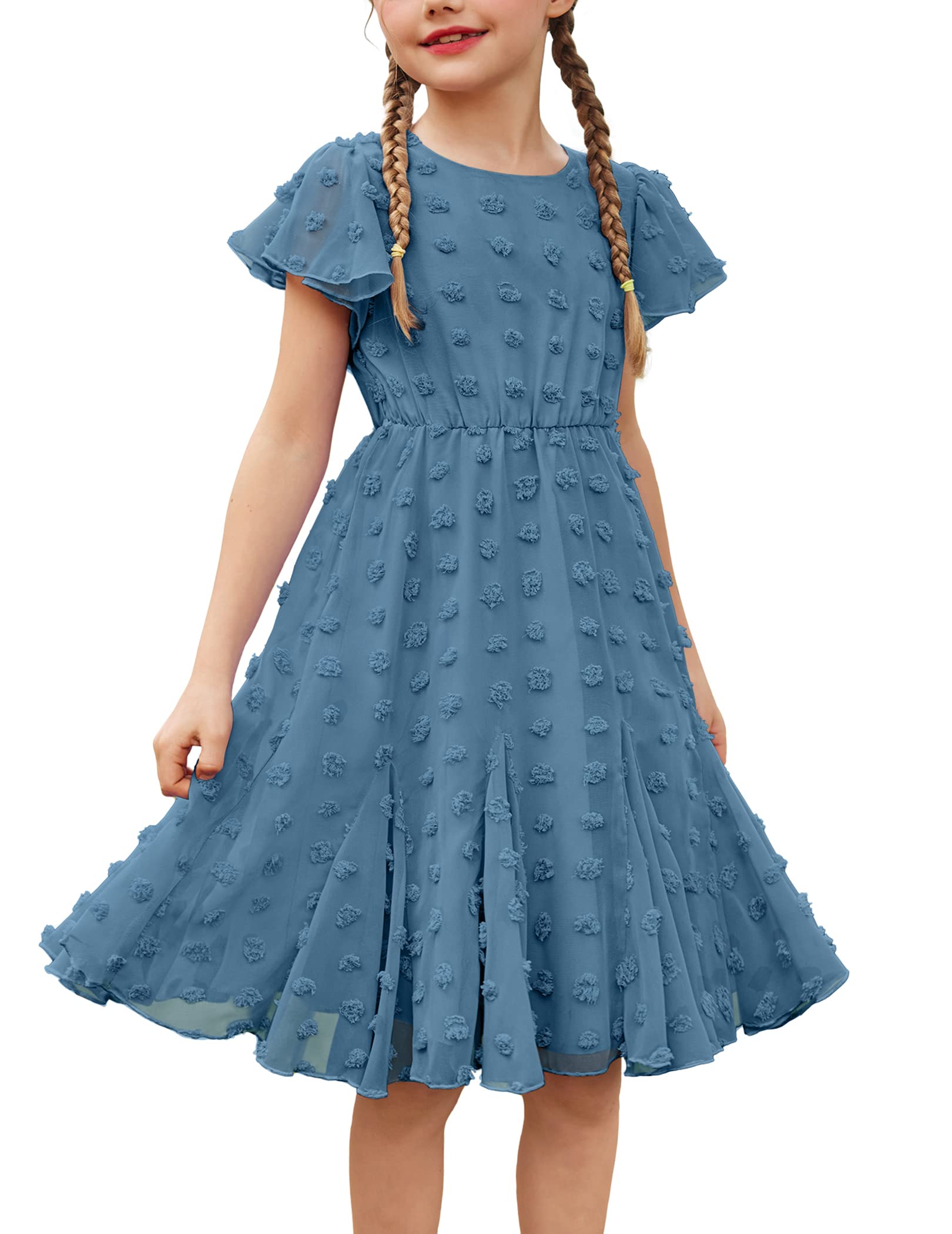 Flypigs Kleid Mädchen Festlich Hochzeit Party Kurzarm Sommer Freizeitkleid Prinzessin Chiffon Kleider Kinder Teenager Kleidung 3-12 Jahre