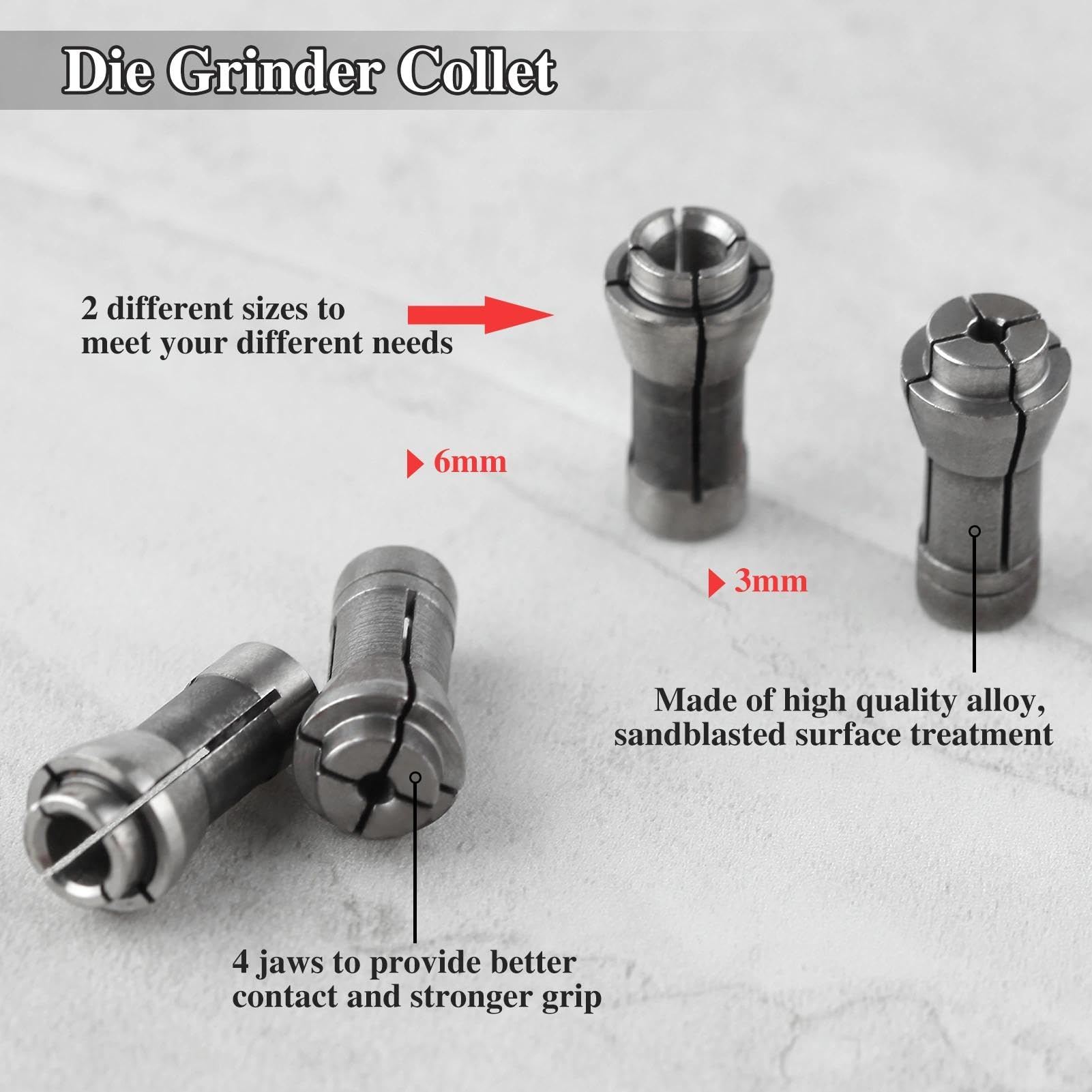 LEONTOOL Juego de 4 Piezas Pinzas para Amoladora Recta Adaptador de Pinza 3mm y 6mm 2 Piezas de 3mm y 2 Piezas de 6mm Accesorio para Grabador y Fresadora