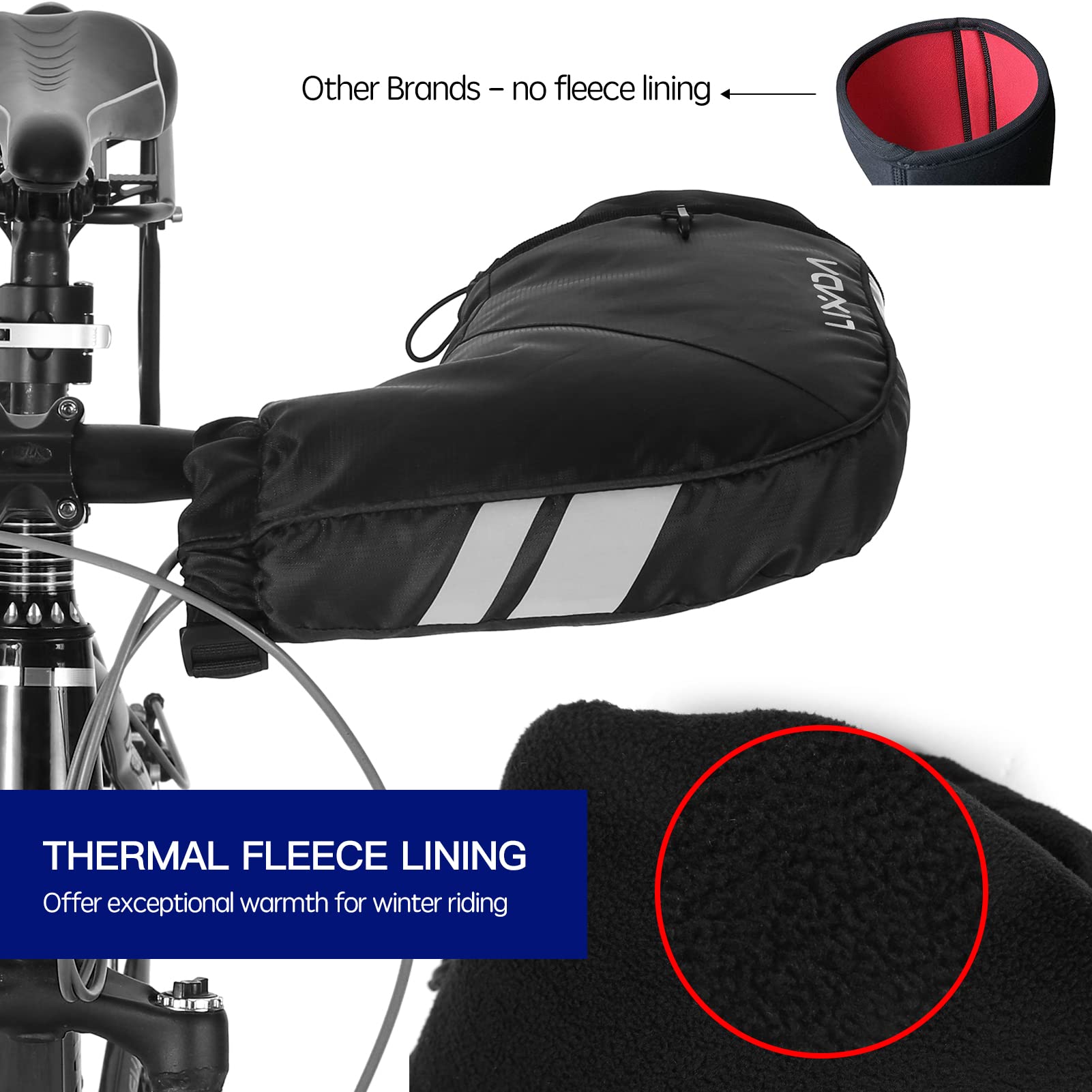 Manchons De Guidon Moto/Vélo Hiver - Noir, Imperméables, Coupe-Vent Avec Bande Réfléchissante