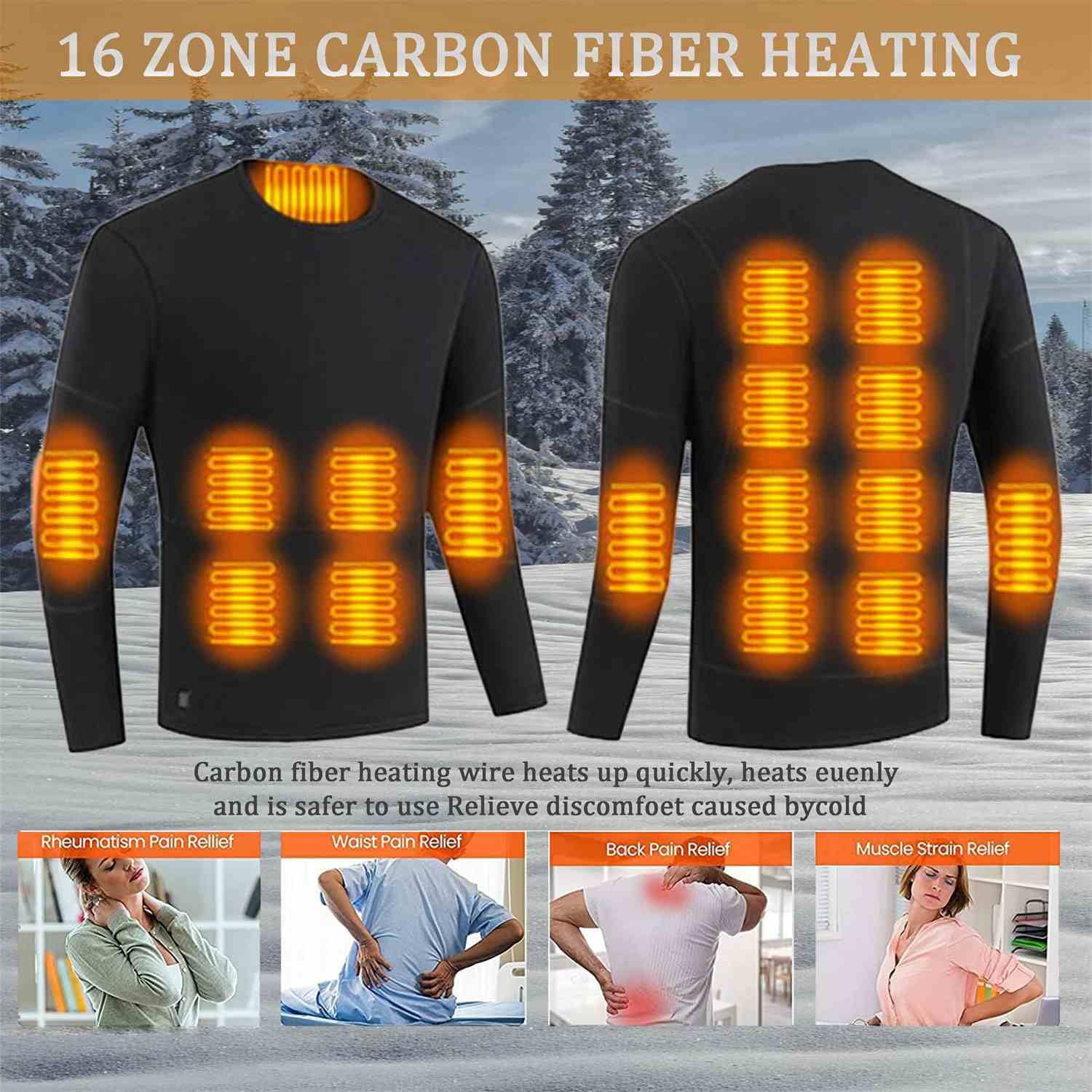 scosao Camiseta Térmica Hombre Mujer Ropa Interior Calefactable Eléctrico USB 16 Zonas Invierno Top Thermal Manga Larga Cálida Cape Base para Esquí Moto Ciclismo Viajar