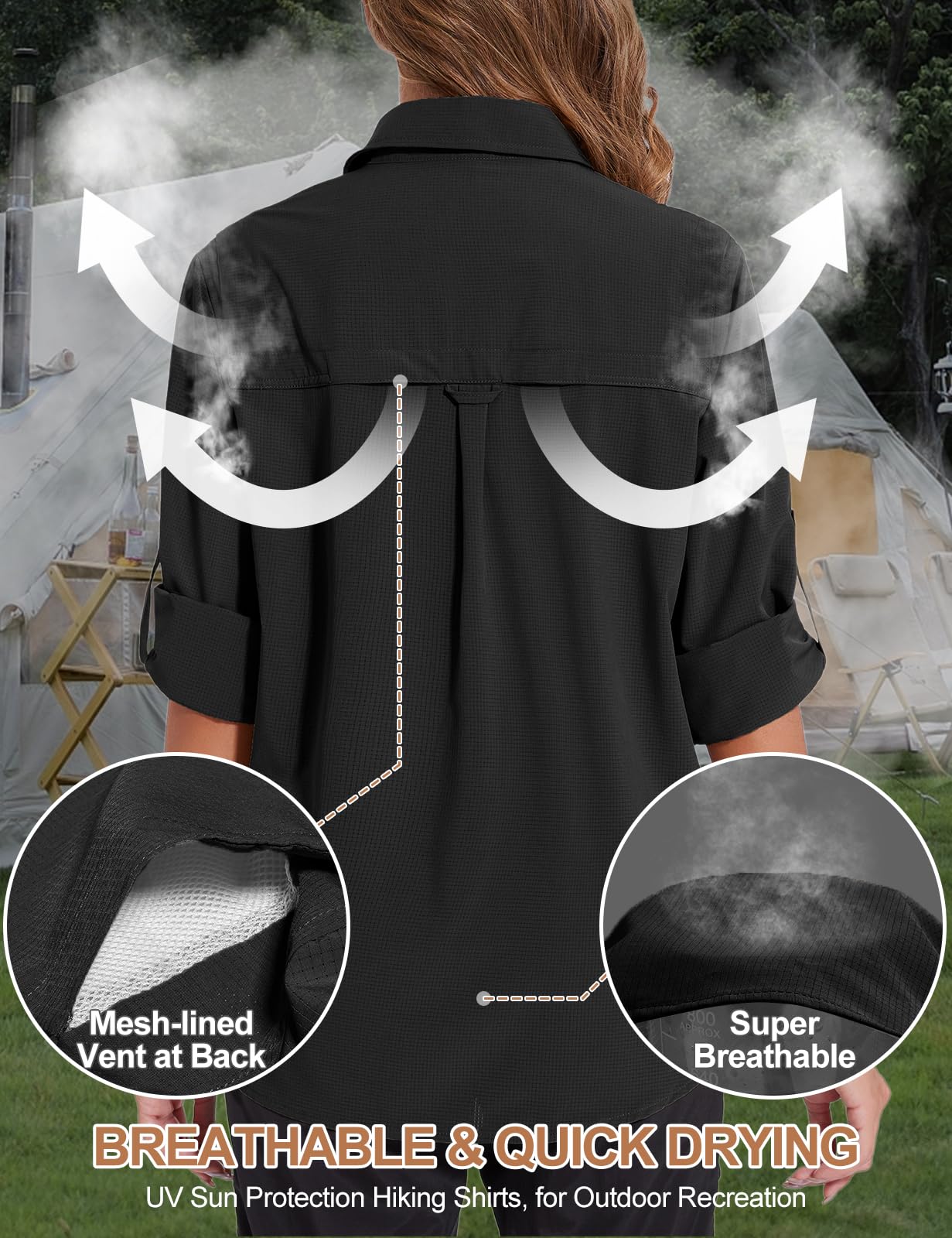 Tuopuda Blusa de Manga Larga para Mujer con Cuello en V Suelta Camisa de Secado Rápido con Bolsillos,UPF 50+Protección UV Informal Top Deportivo para Safari,Camping,Viajes