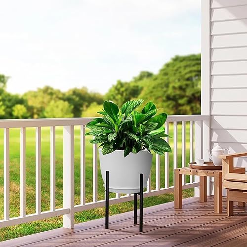 Miniatura 5 de 12inch Large Plant Pot, Modern Plastic Planter with High Driange Holes and Saucer for Indoor Outdoor Garden Plants and Flowers, White