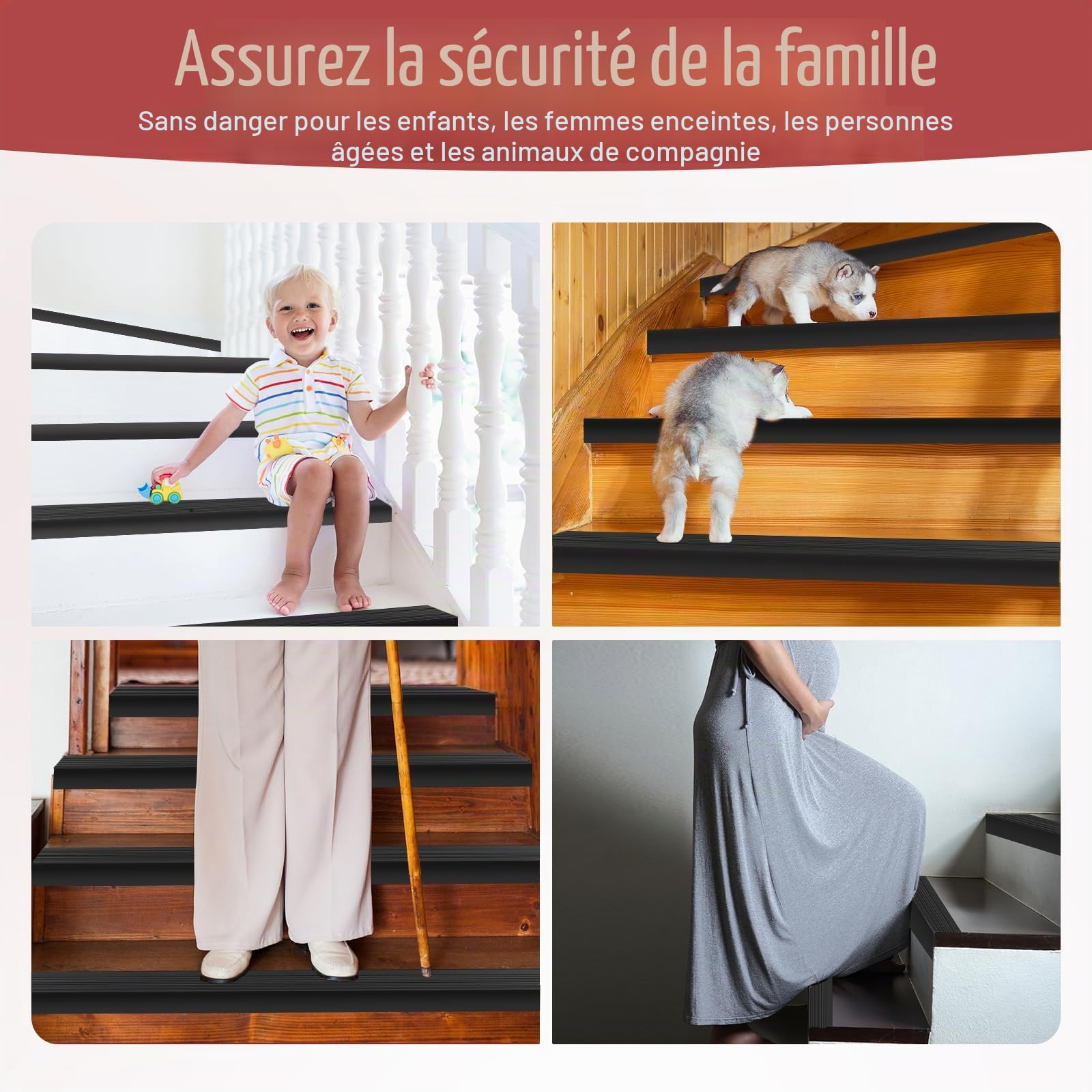 Nez d'escalier antidérapant en vinyle auto-adhésif, marches en PVC flexible pour intérieur et extérieur, imperméable et résistant à l'usure (5 + 4,8 x 12 m et noir)