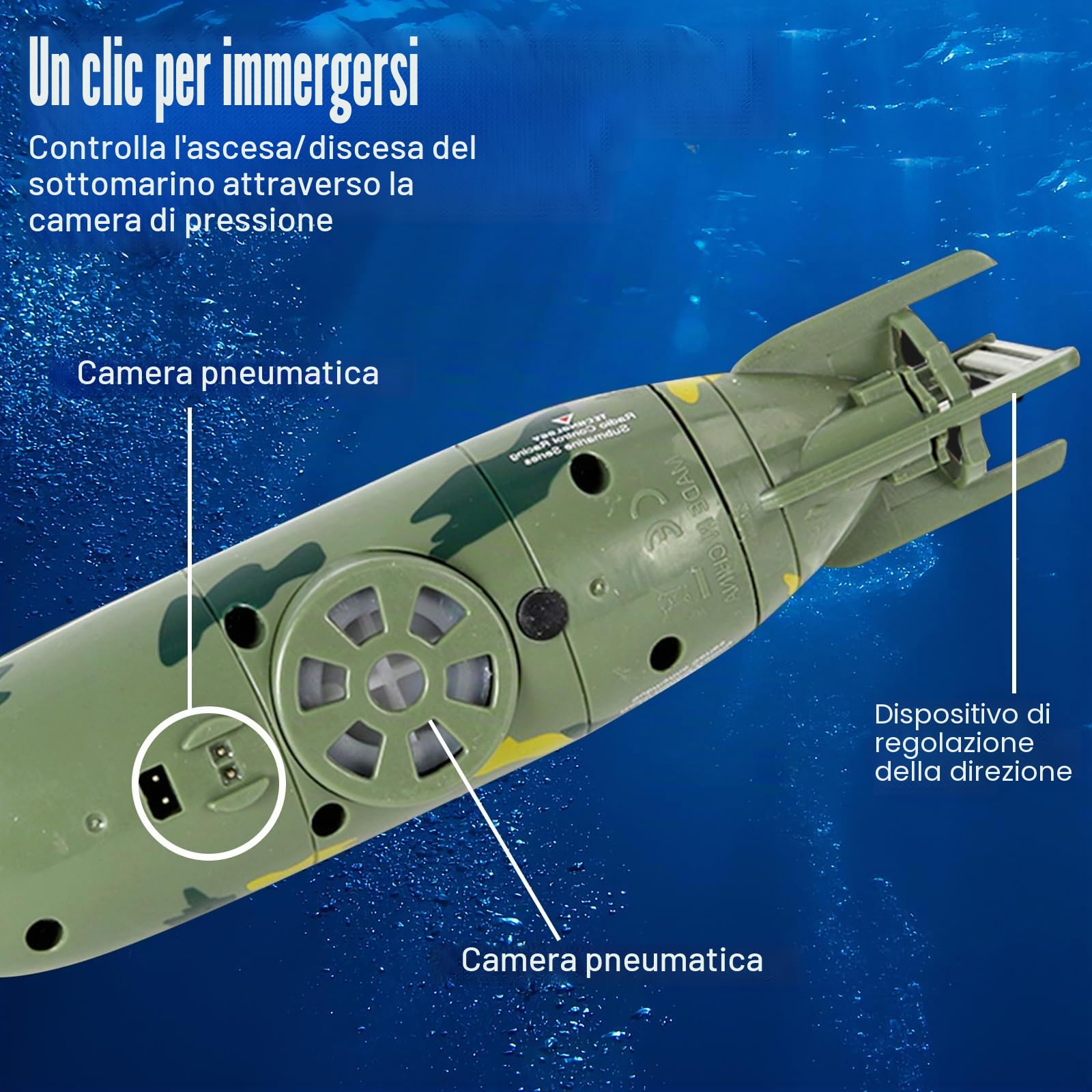 Mini Telecomando Sottomarino Giocattolo, 6 Canali RC Barca con Luci LED | 2.4GHZ Telecomandata Modello di Subacquea,Rotazione a 360°, Elettrico Barca Regalo Compleanno per Bambini dai 6 Anni(Verde)