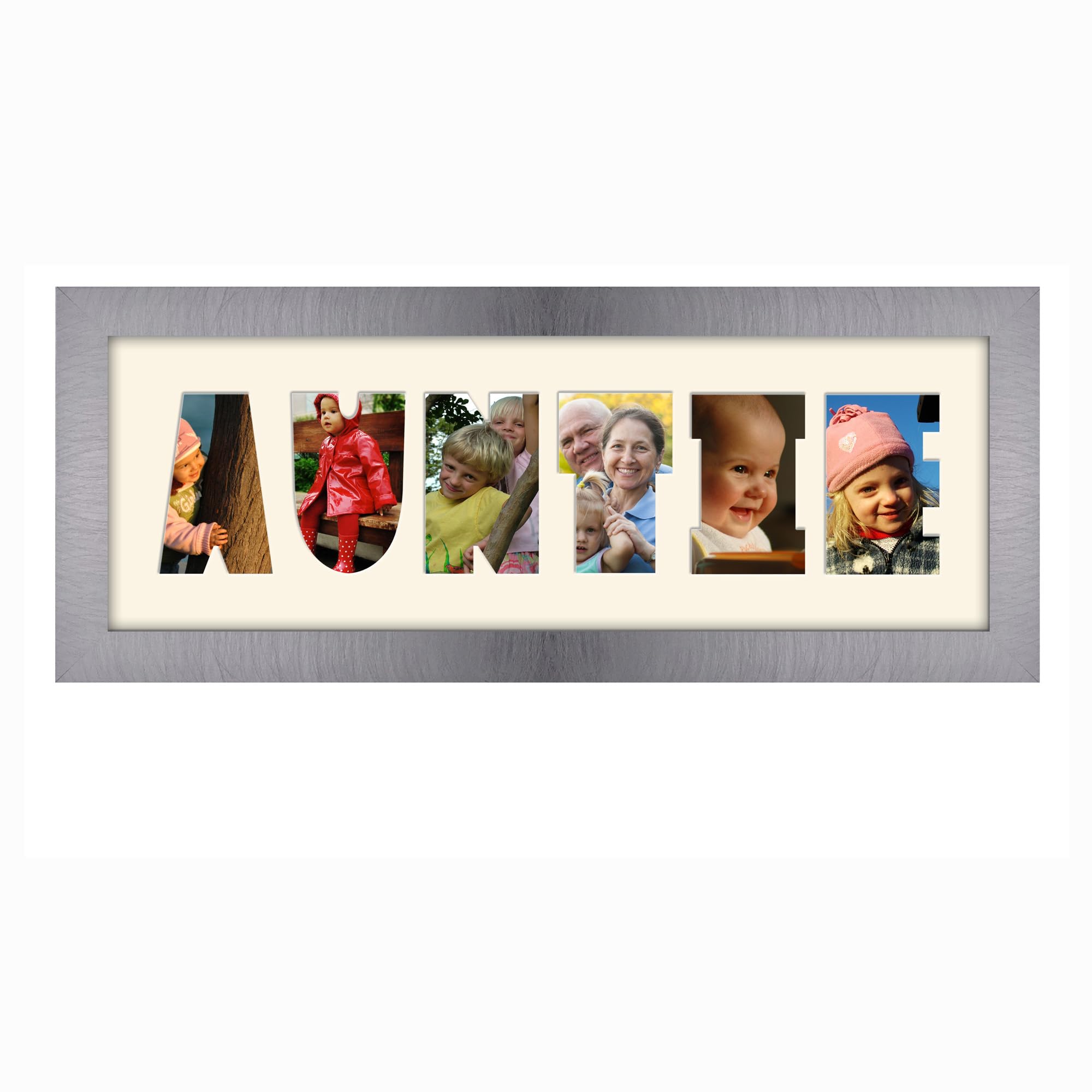 Photos In A Word Brushed Silver Finish Frame Cream Mount Auntie Photo Frame Letter Word Name Frame Single Mounted 14032A (Brushed Silver Finish Frame Cream Mount)