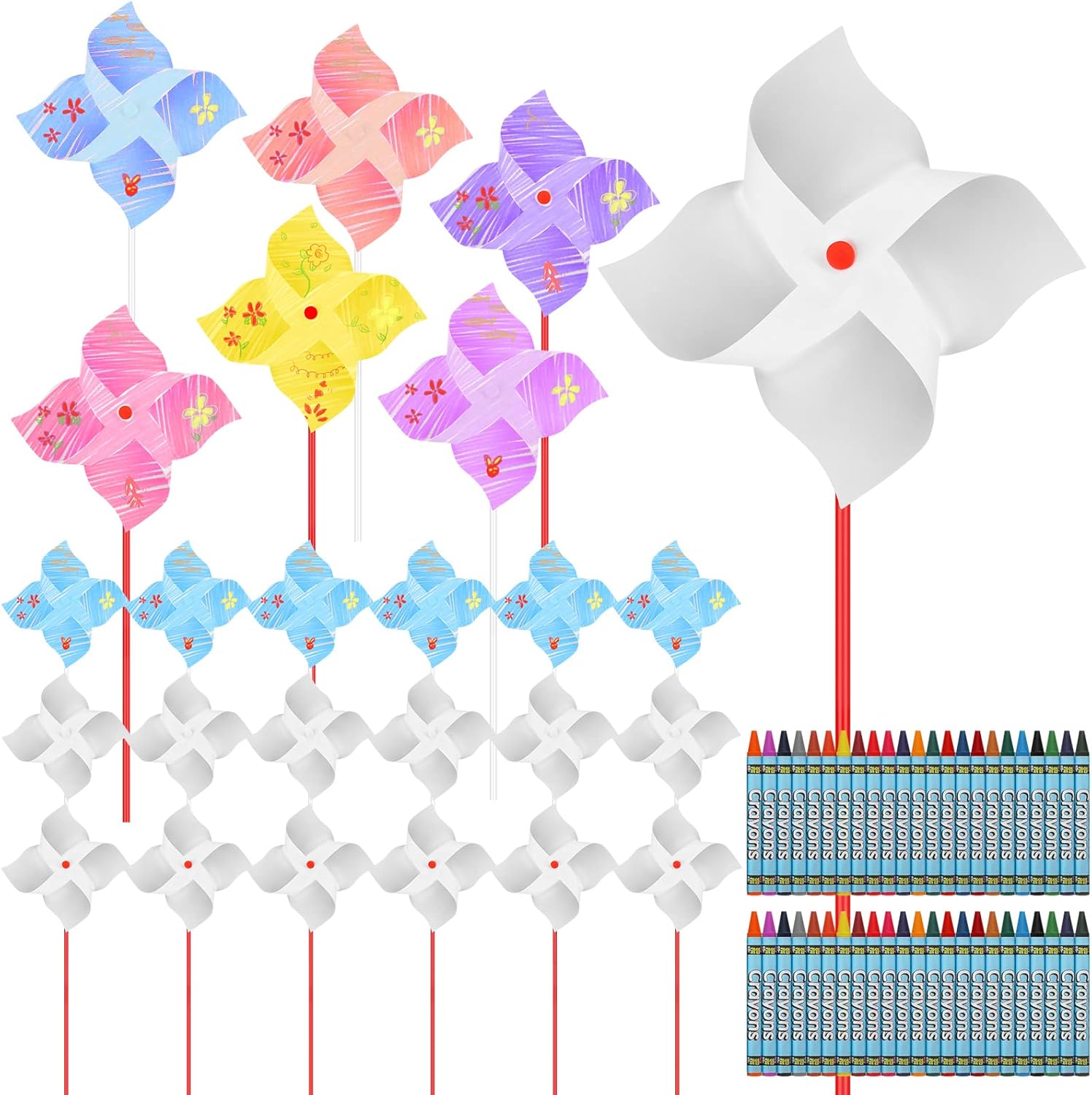 Sabary 148 Pcs DIY Paper Pinwheel for Kids Colored White