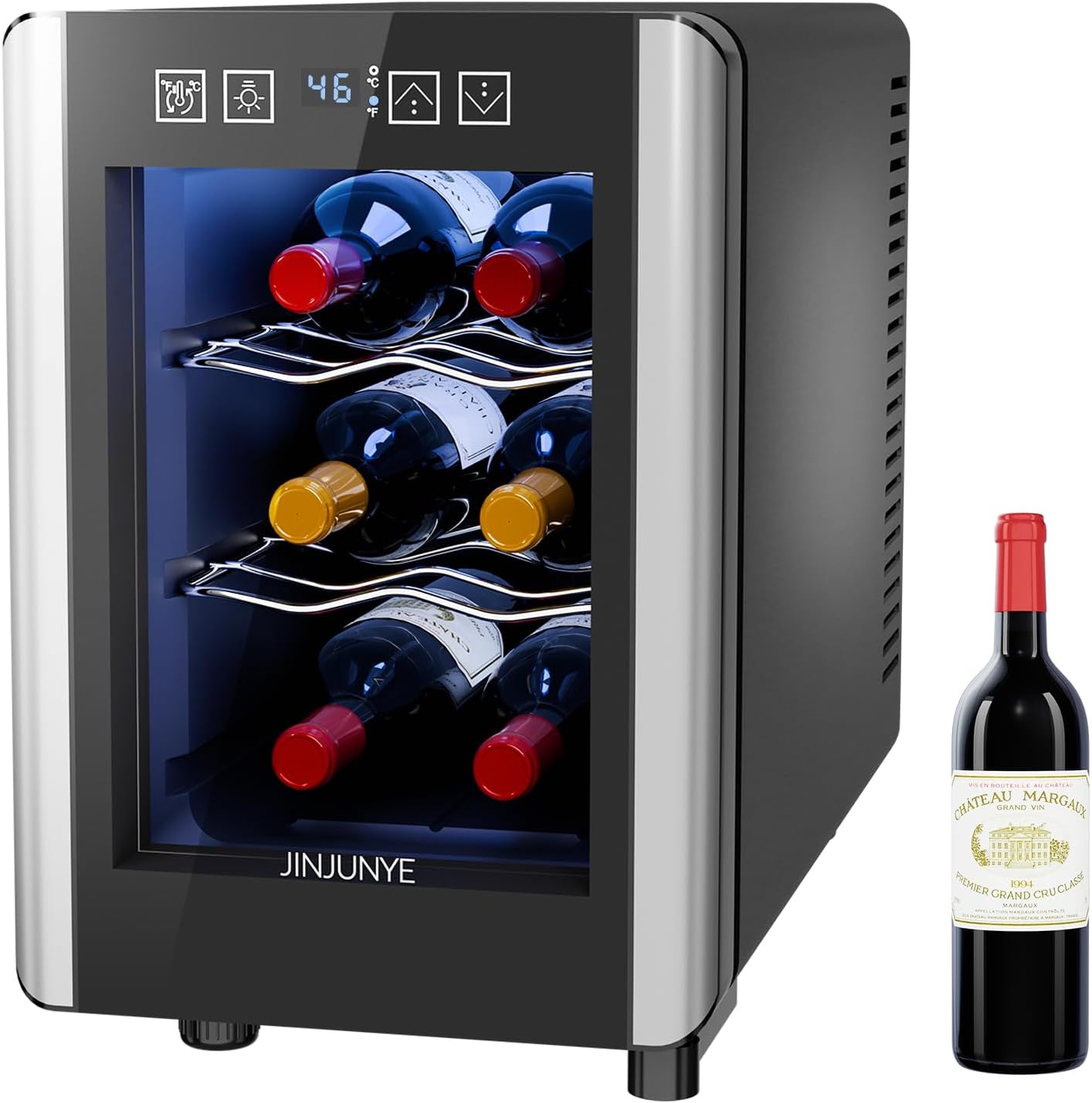 6 Bottle Wine Cooler, Wine Fridge Small with Digital Temperature Control, 46-65F, Countertop Wine Cooler Refrigerator, Mini Freestanding Wine Cellars Glass Door, Gift for Wine Lover
