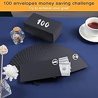 Vista 6 de Paquete de 100 sobres de efectivo autoadhesivos de 6.7 x 3.5 pulgadas, aptos para el desafío de ahorro de dinero en sobres, sobres negros de 120 GSM