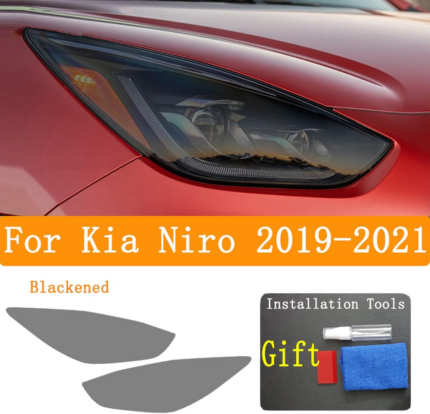 JCAKES Car Headlight Protective Film Headlamp Restoration Transparent Black TPU Sticker，for Kia NIRO 2019-2021-Present Accessories