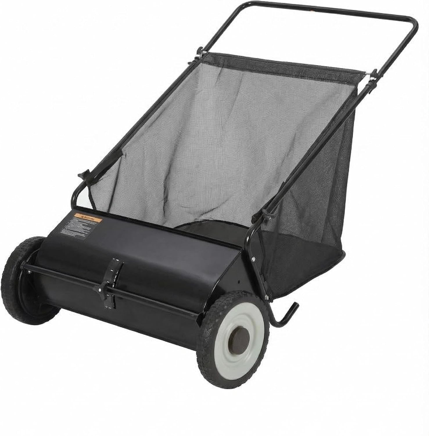 Takywep 26-Inch Push Lawn Sweeper, Anti-Rust Steel Frame, 4 High-Density Brushes, Adjustable Height, 7 Cu.Ft Collection Bag for Yard Debris (Black)