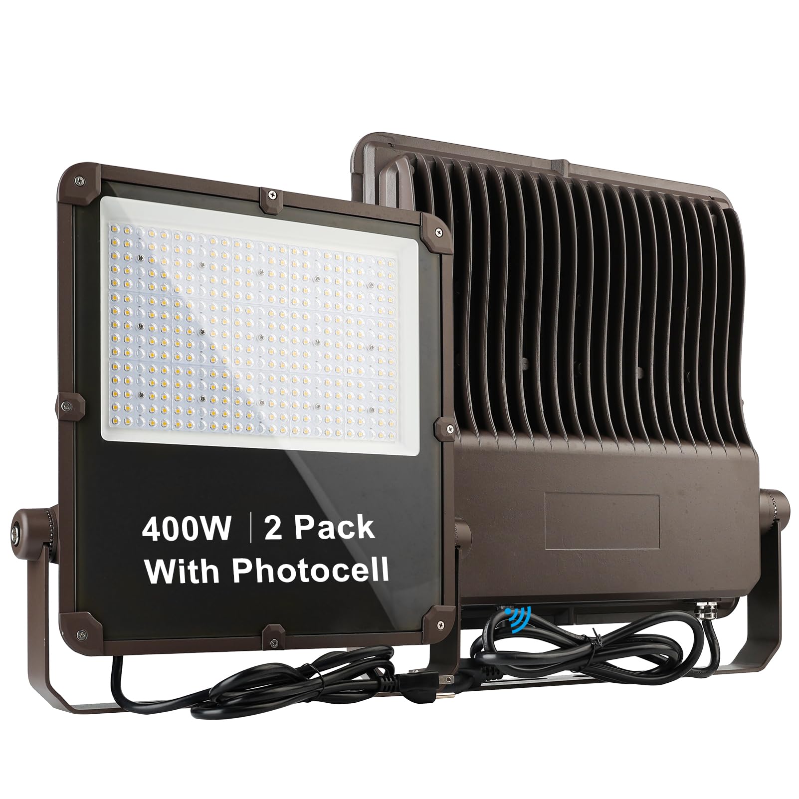 400W LED Flood Light Outdoor 60000Lm (2000W Eqv.) Led Stadium Light with Dusk to Dawn photocell, IP65 AC100-277V Commercial Area Lighting with Plug for Backyard/Basketball Court-2Pack