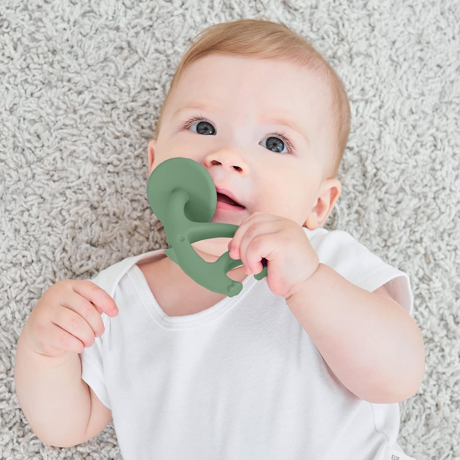 Mombella Dancing Elephant Teether with Clip for 3-12 Months, Baby Teething Toys for Babies 6-12 Months Old, Soft Silicone Infant Chew Toys Teething Relief, Great Baby Gifts for Newborn, Light Green