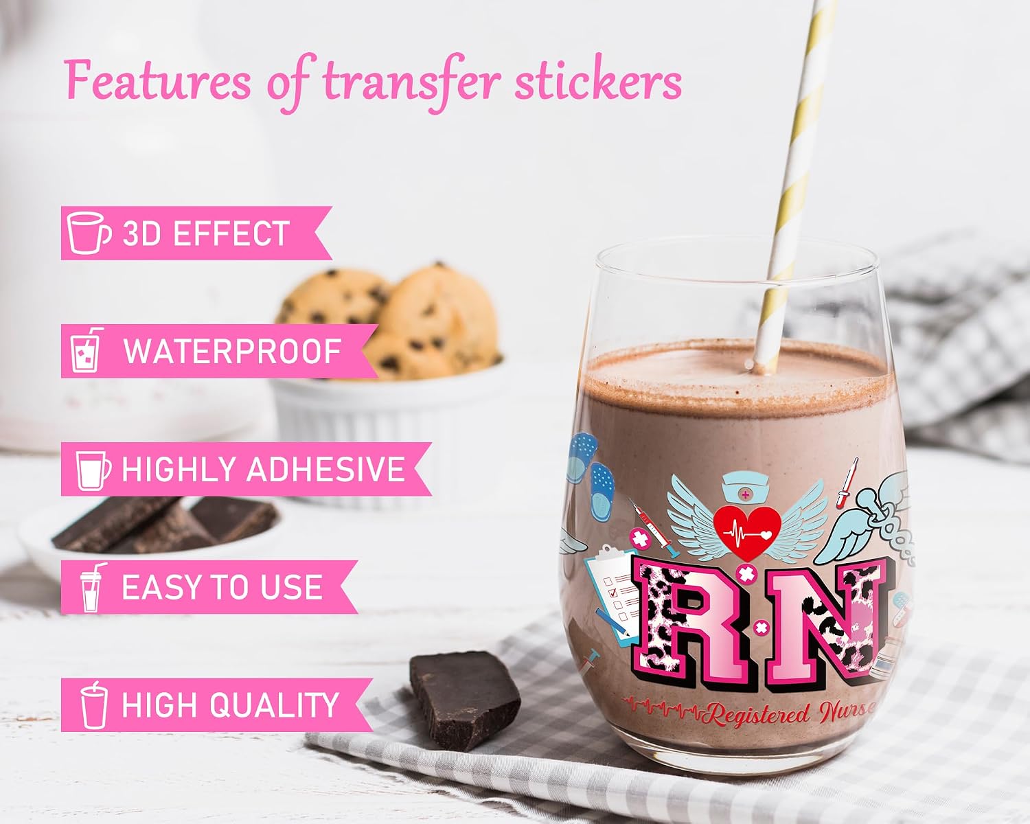 Rngmsi UV DTF Cup Wrap - 8 Sheets Nurse UV DTF Cup Wraps for 16 oz Nurse Life Stethoscope Hospital Uvdtf Decals Waterproof DIY Personalized Rub on Transfer Stickers for Glass Wood Crafts