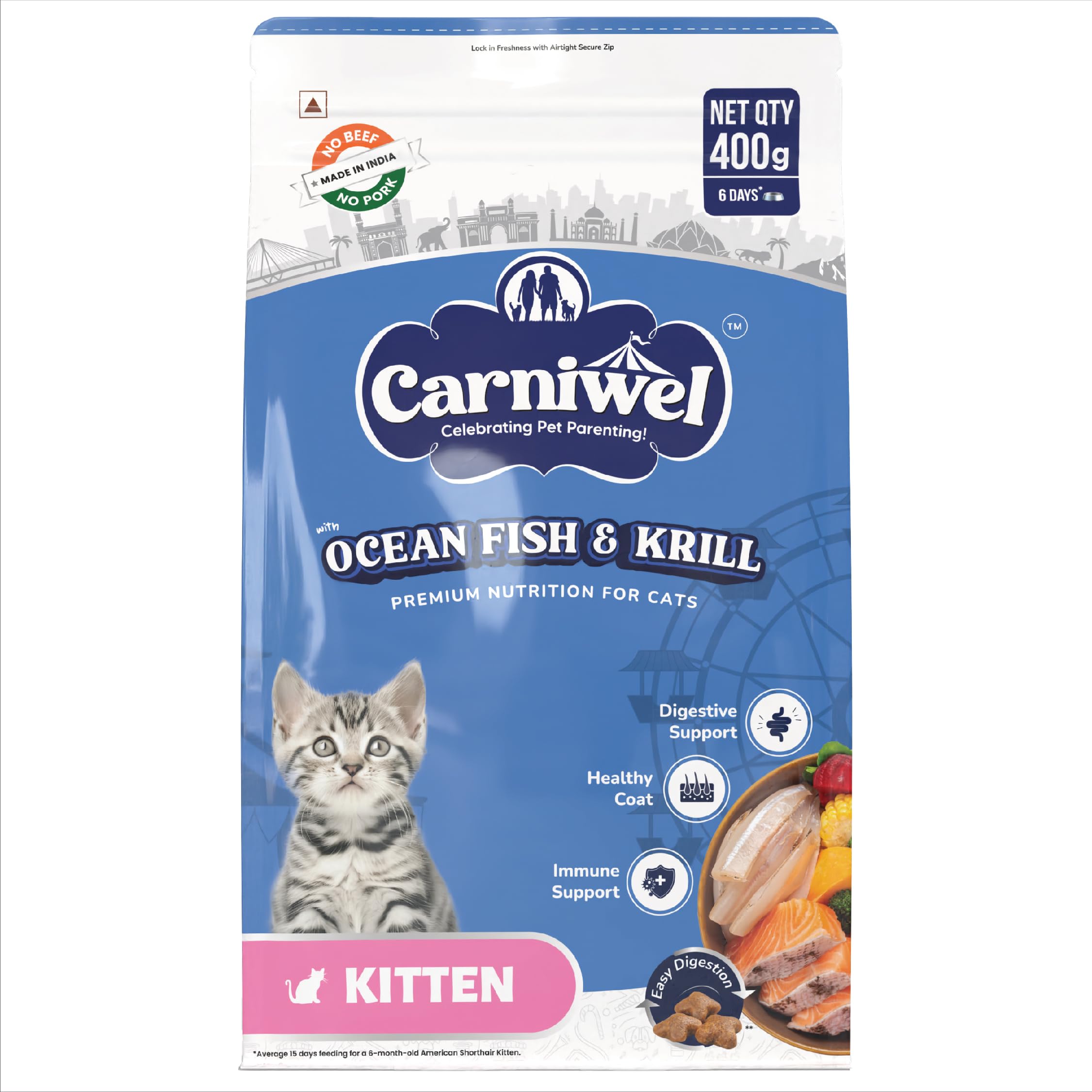 Carniwel Dry Cat Food with Ocean Fish & Antarctic Krill | Fresh & Natural Ingredients | Highly Palatable | Supports Healthy Skin & Glossy Coat | Premium Nutrition for Kitten, 400 gm (B0D8JJYGPW) Amazon Price History, Amazon Price Tracker