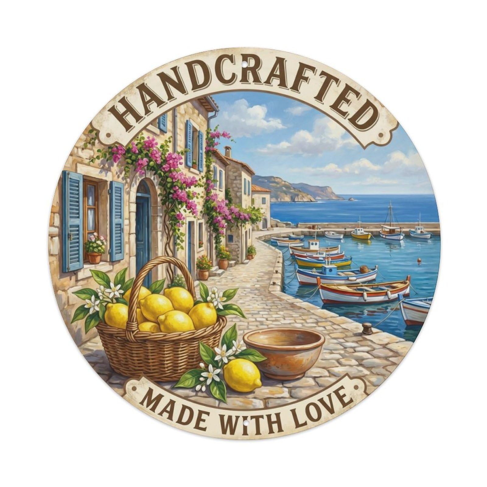 Fqcyn Style Artisan Limoncello Spirit 1 Metal Tin Sign Plaque Wall Decor For Cafe, Club Bar, Office, Home Garden Round Metal Poster 8X8inch
