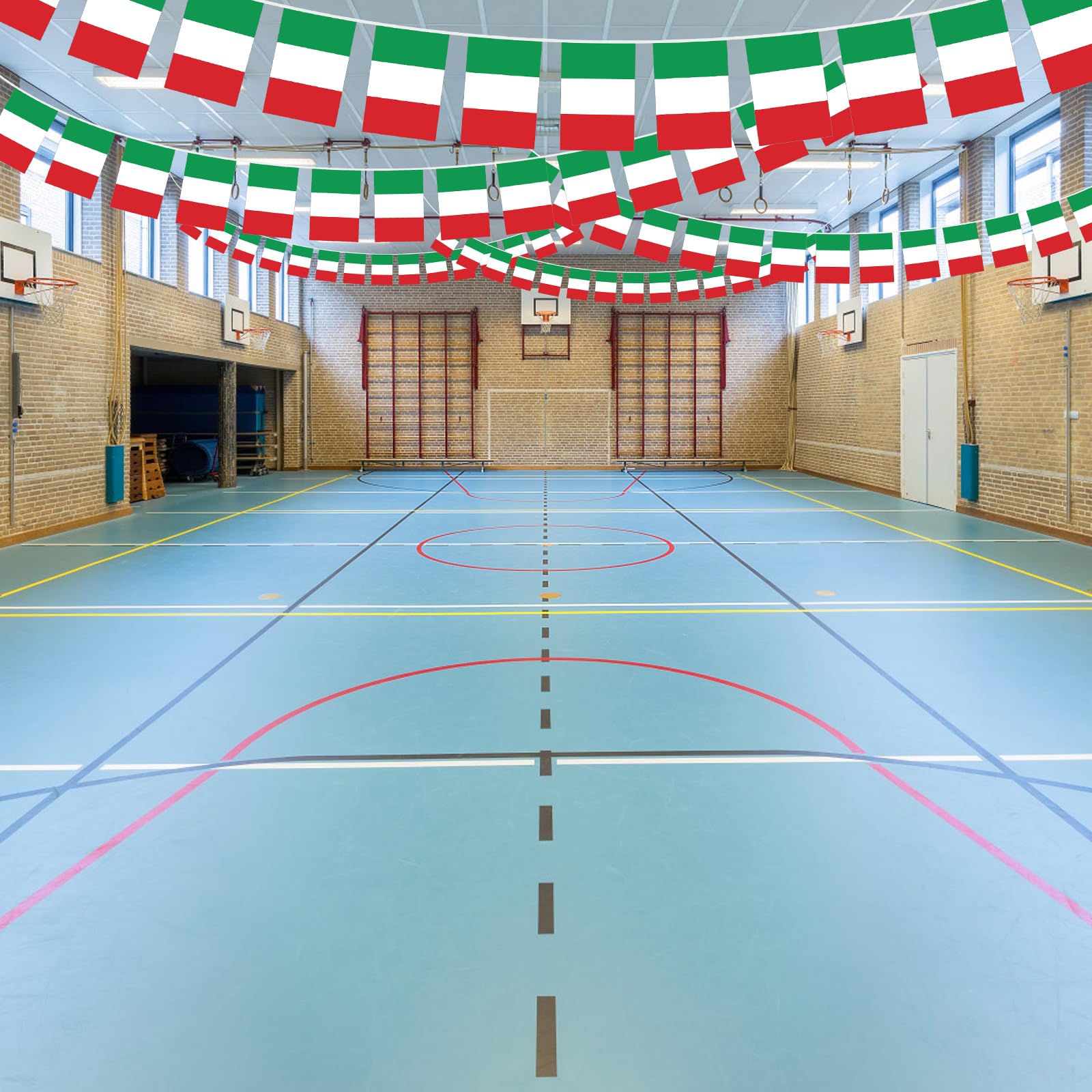 16m Bandiera Italia Italia Repubblica Italiana Guidone Banner Bandiera Italiana Bandiera Ghirlanda Bandiera con 60 Bandiere per Eventi Patriottici Decorazioni Bar e Sportivi