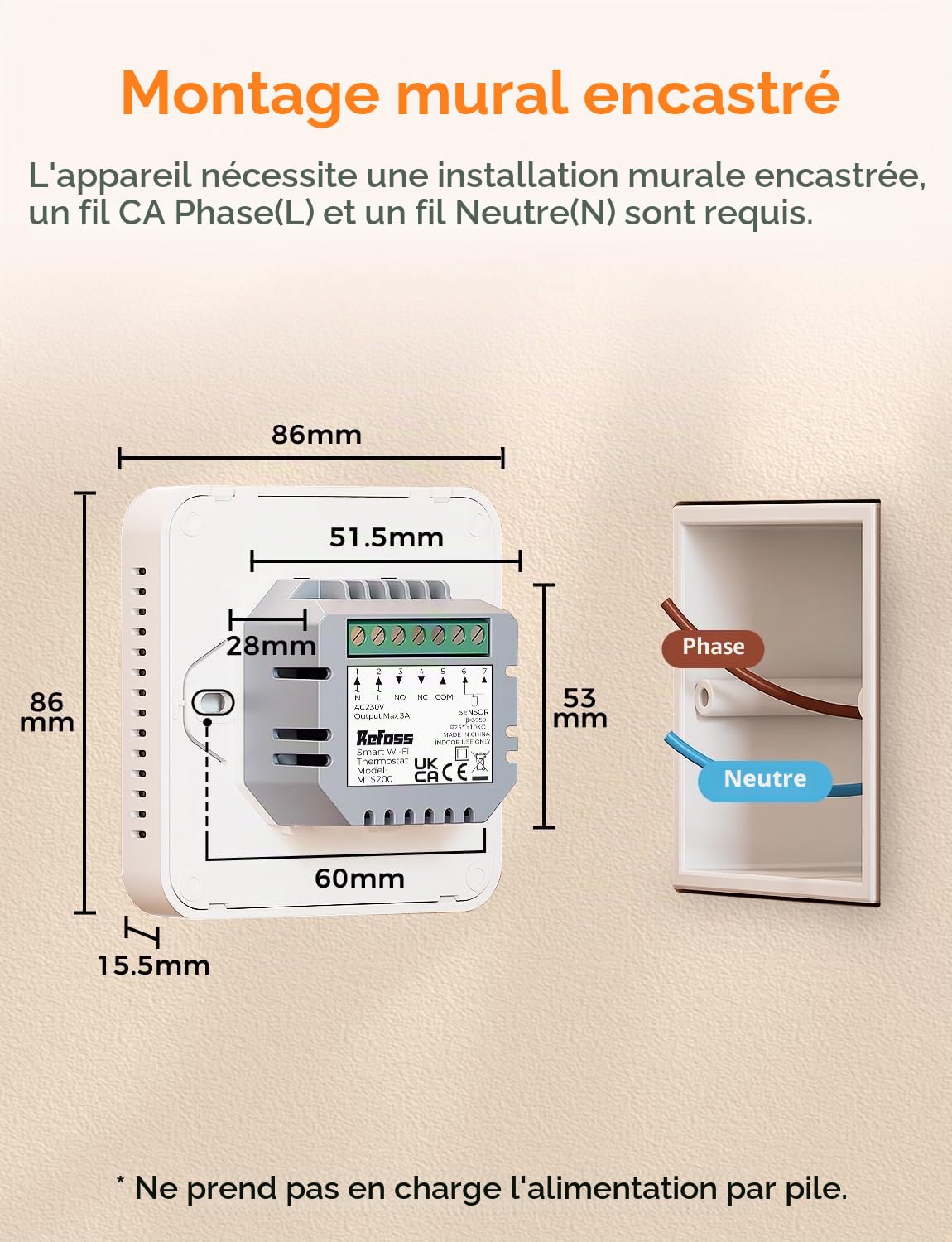 Refoss Thermostat Connecté Chaudière/Chauffage au Sol à Eau Compatible HomeKit,Siri,Alexa Google Home WiFi Support Programmer/Voix/Contrôle Chauffage Intelligent à Distance MTS200 Blanc Petit