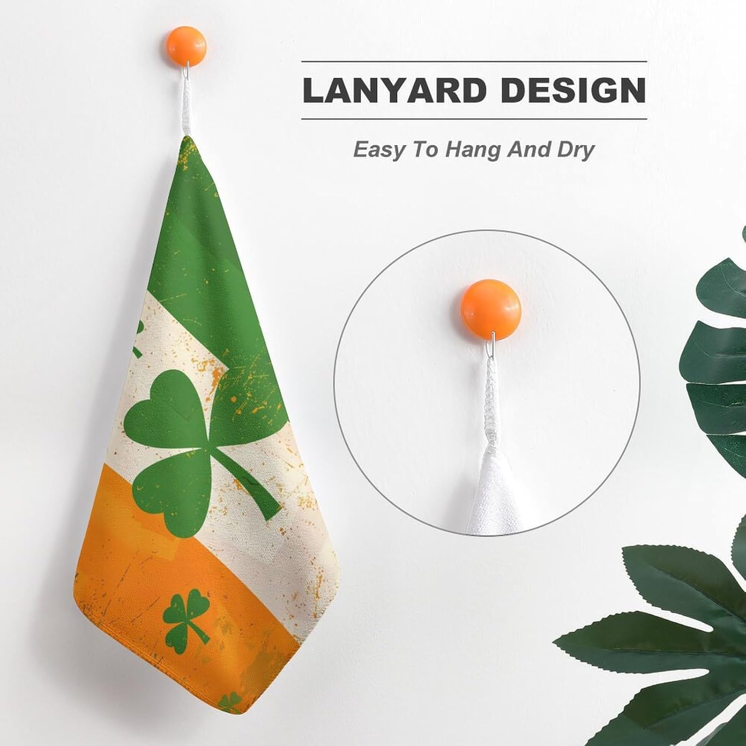 Irish Flag with Shamrock Pattern Hand Towels for Bathroom Kitchen Towels Small Towel Handkerchiefs with Hanging Loop 4PCS