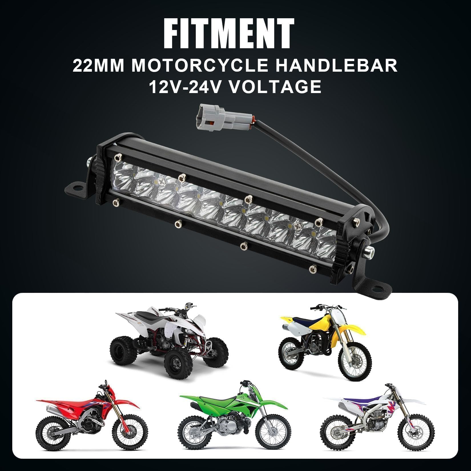 PSLER Geländemotorrad-Lichtleiste – 7/8" Lichtleiste für CRF110, CRF250F, KLX110, TTR110, TTR110E, RM85, YZF450, 12V-24V Geländemotorrad-Scheinwerfer
