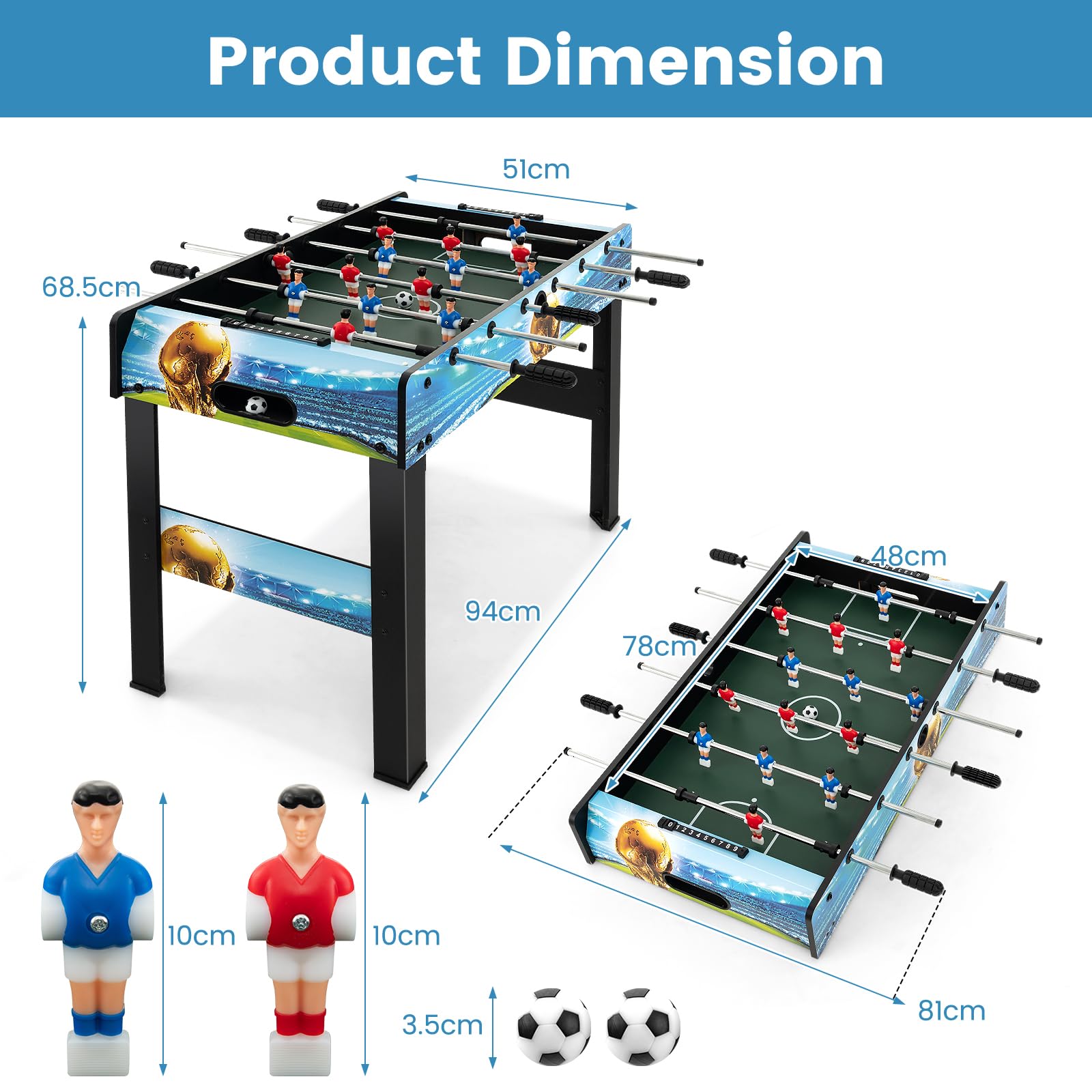 HOMASIS Futbolín de Mesa para Niños y Adultos, Juego de fútbol con Patas Desmontables, 2 Balones, 14 Chutadores y 2 Contadores de Puntos, Futbolín para Reuniones