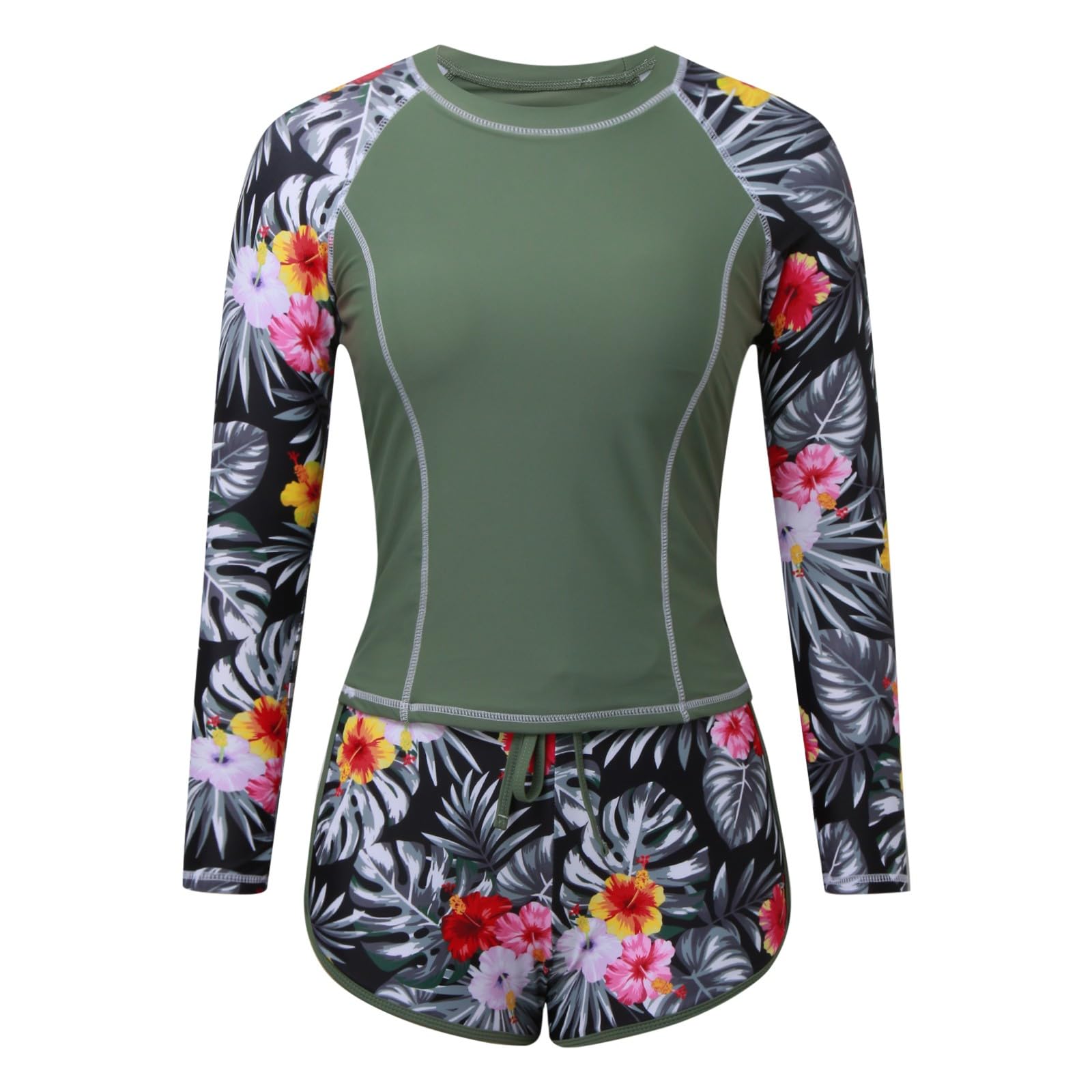 Generisch 2-teiliger Damen-Rashguard mit integriertem BH Badeanzüge mit UPF 50+ Boyshort-Hose