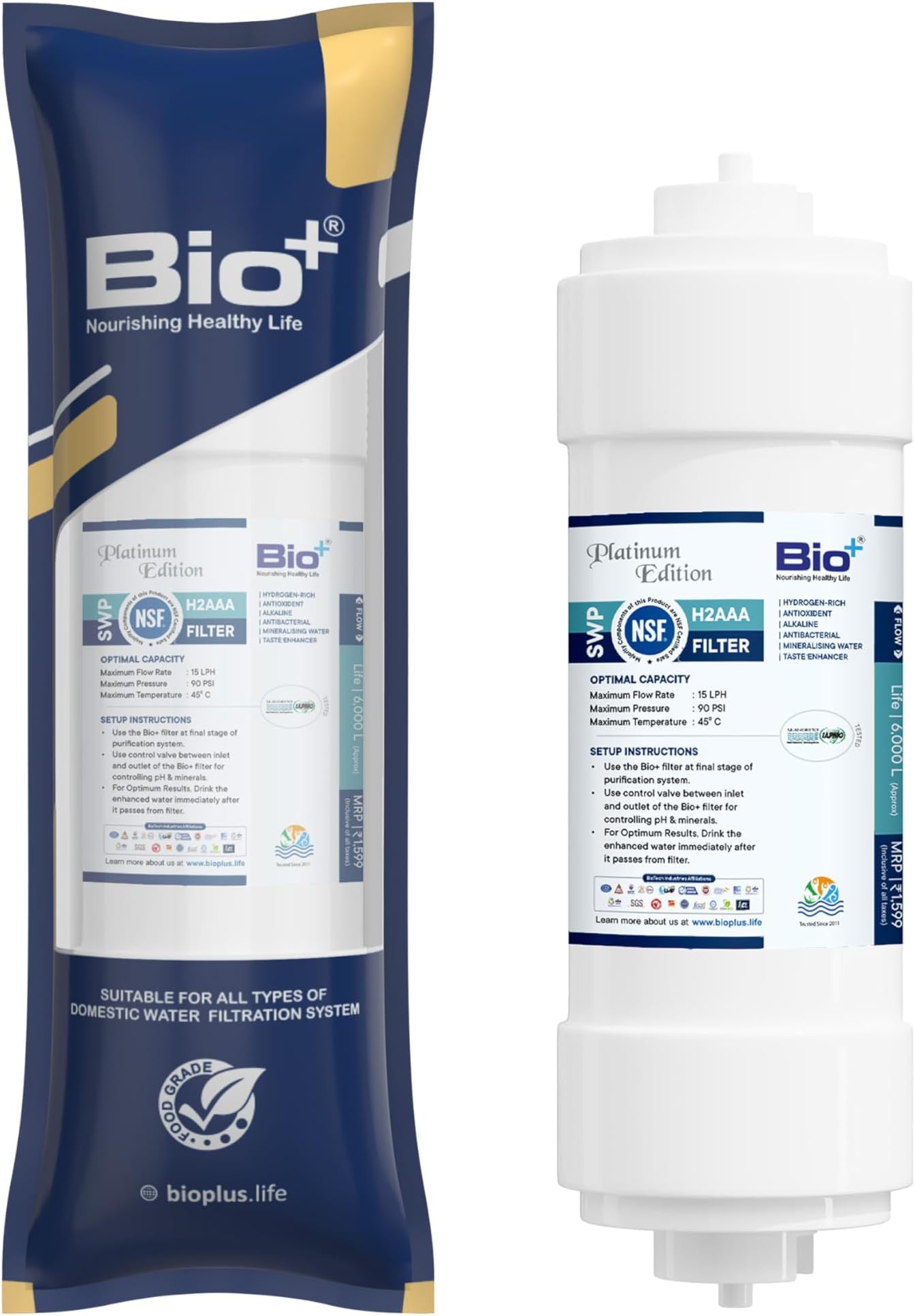 8" x 2.5" Alkaline and Mineral Water Filter Cartridge for Ro Water Purifier with antioxidant | White