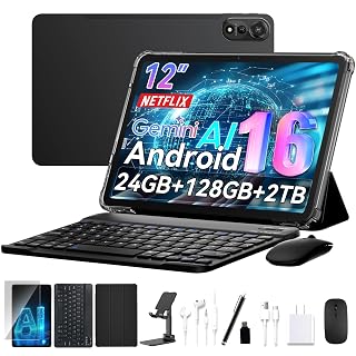 N90 Android 16 Tablet, 12 inch Tablet 2K FHD+, Android Tablet with Keyboard,5G WiFi, 24GB+128GB/2TB, Face ID,9000 mAh, 4 Years Warranty, Widevine L1, OTG, 1217-BOX, Case&Pen, Gray - Amazon product rated Grade A