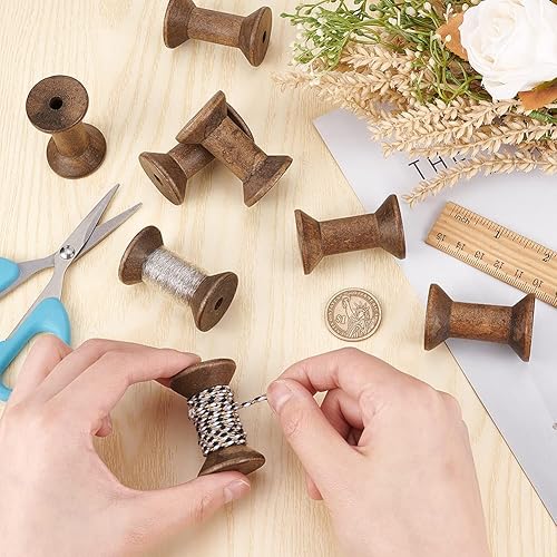 Miniatura 3 de BENECREAT 16 carretes de hilo vacíos antiguos, carretes vacíos de madera de 1.87 pulgadas  1.969 in, bobinas de cinta de madera para tejer alambre,