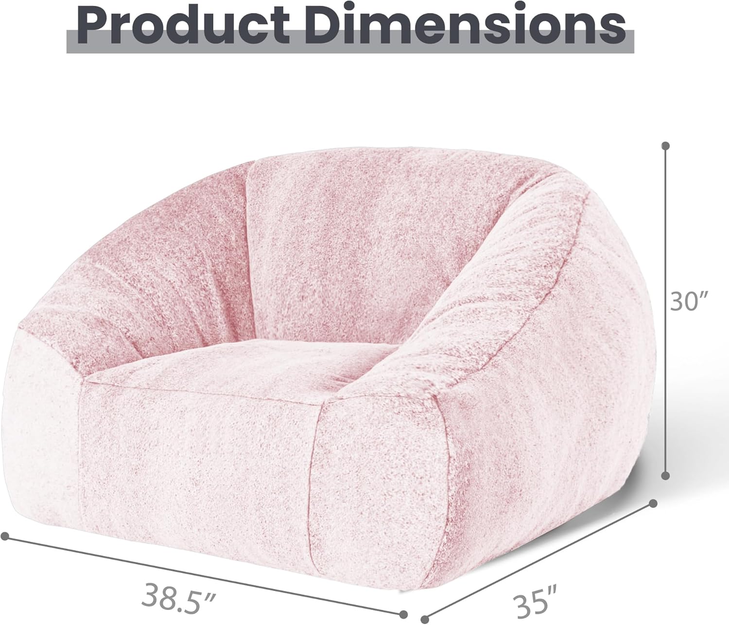 Bean Bag Chairs for Adults, Giant Beanbag Sofa Comfy Reading Chair, Oversized Bean Bag Chairs for Living Room Bedroom, Soft Faux Fur Fabric, 3.2FT, Pink, Plush - Image 2